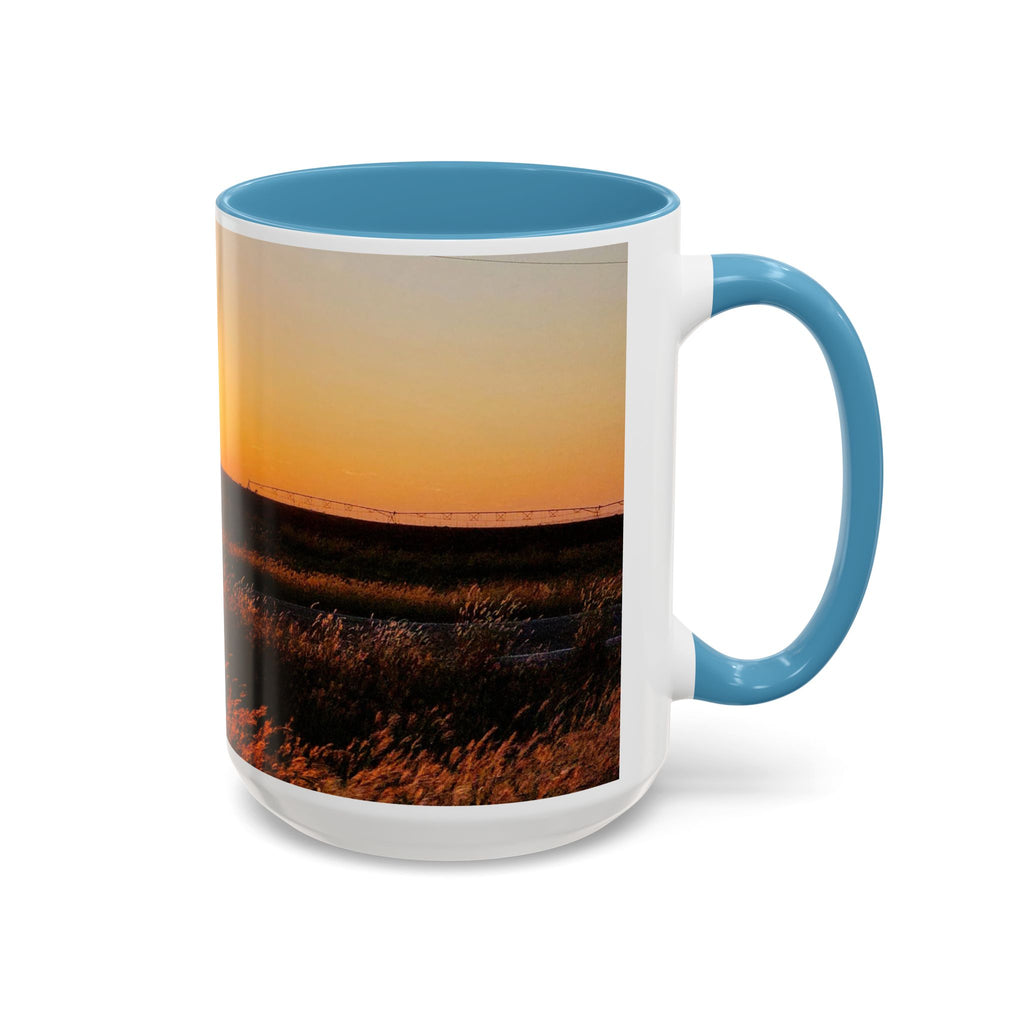 Sunset Prairie Accent Coffee Mug — Warm Sunrise Landscape 11/15oz