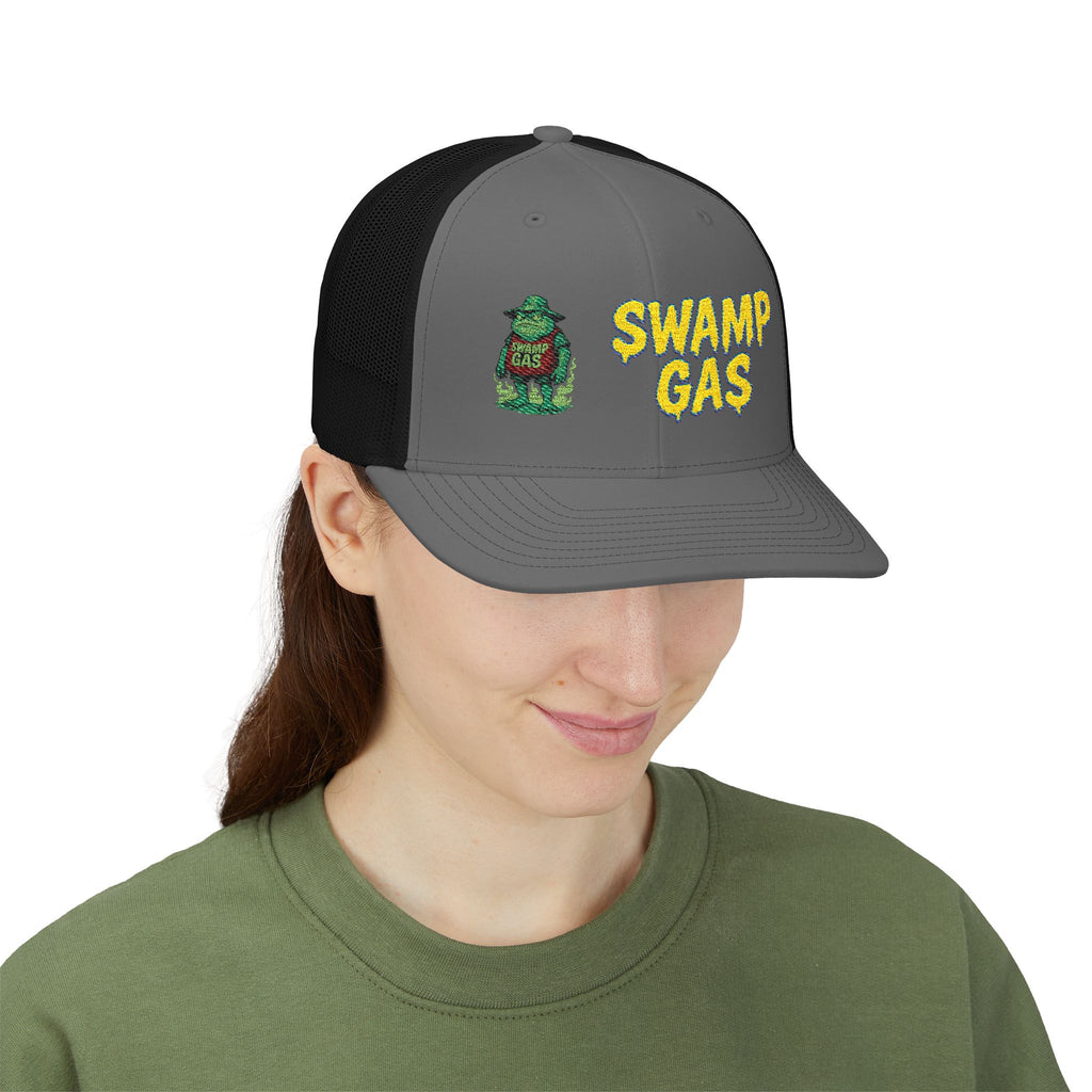 Swamp Gas Snapback Trucker Cap, Fun Summer Hat, Casual Outdoor Cap, Unique Gift for Him/Her, Festival Headwear, Retro Style Cap