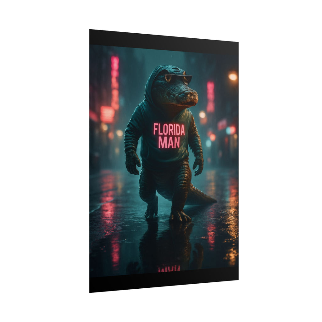 Rolled Posters - Florida Man Gaming Alligator Cyberpunk 3D Render