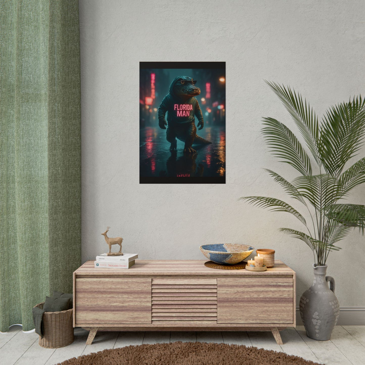 Rolled Posters - Florida Man Gaming Alligator Cyberpunk 3D Render