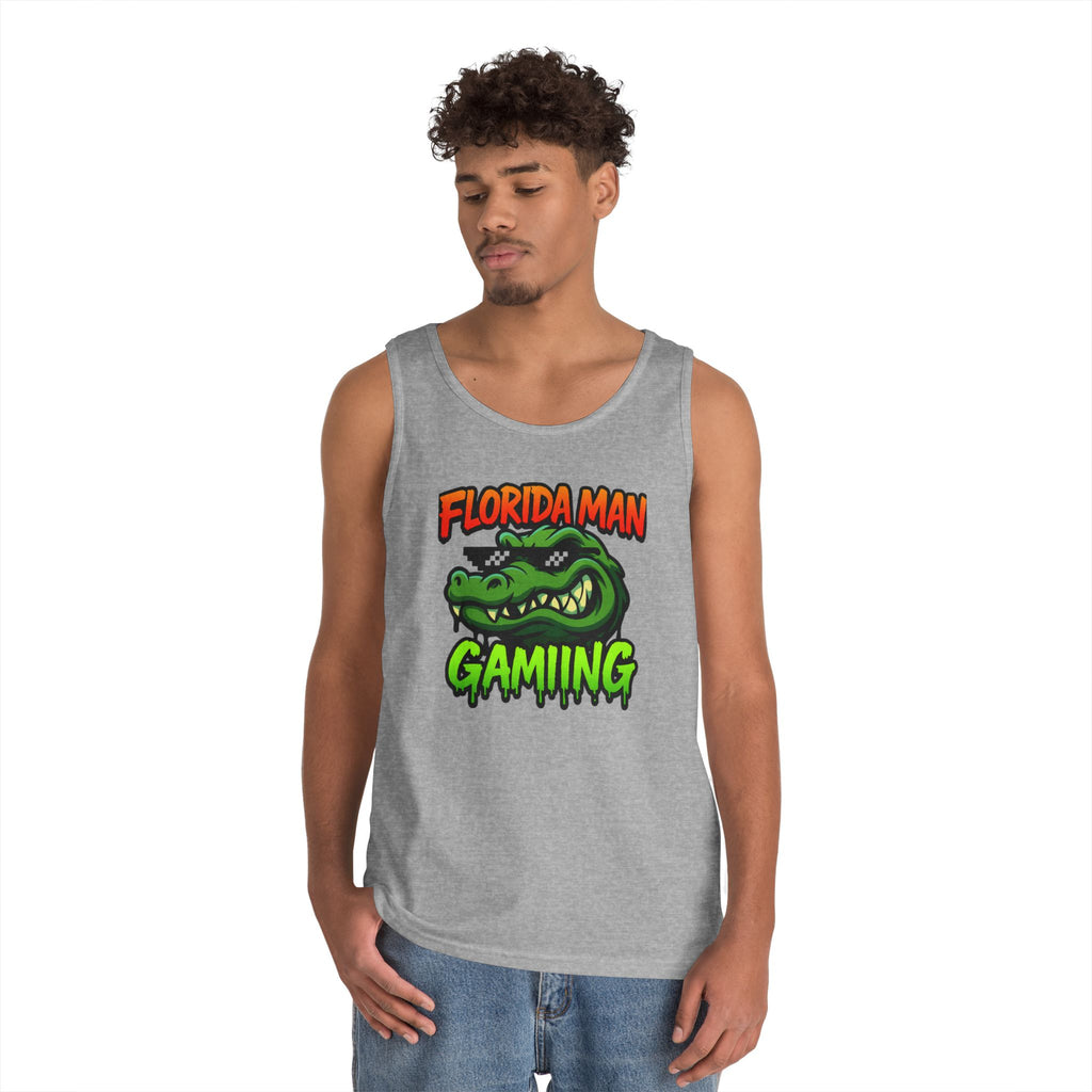 Florida Man Gaming Unisex Heavy Cotton Tank Top, Fun Summer Apparel, Gamer Gift, Casual Wear, Florida Themed Clothing