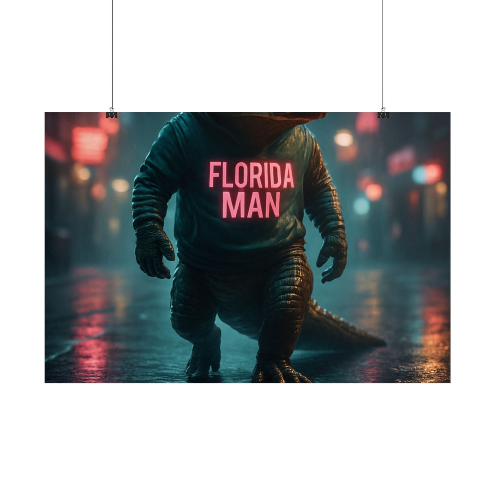 Rolled Posters - Florida Man Gaming Alligator Cyberpunk 3D Render
