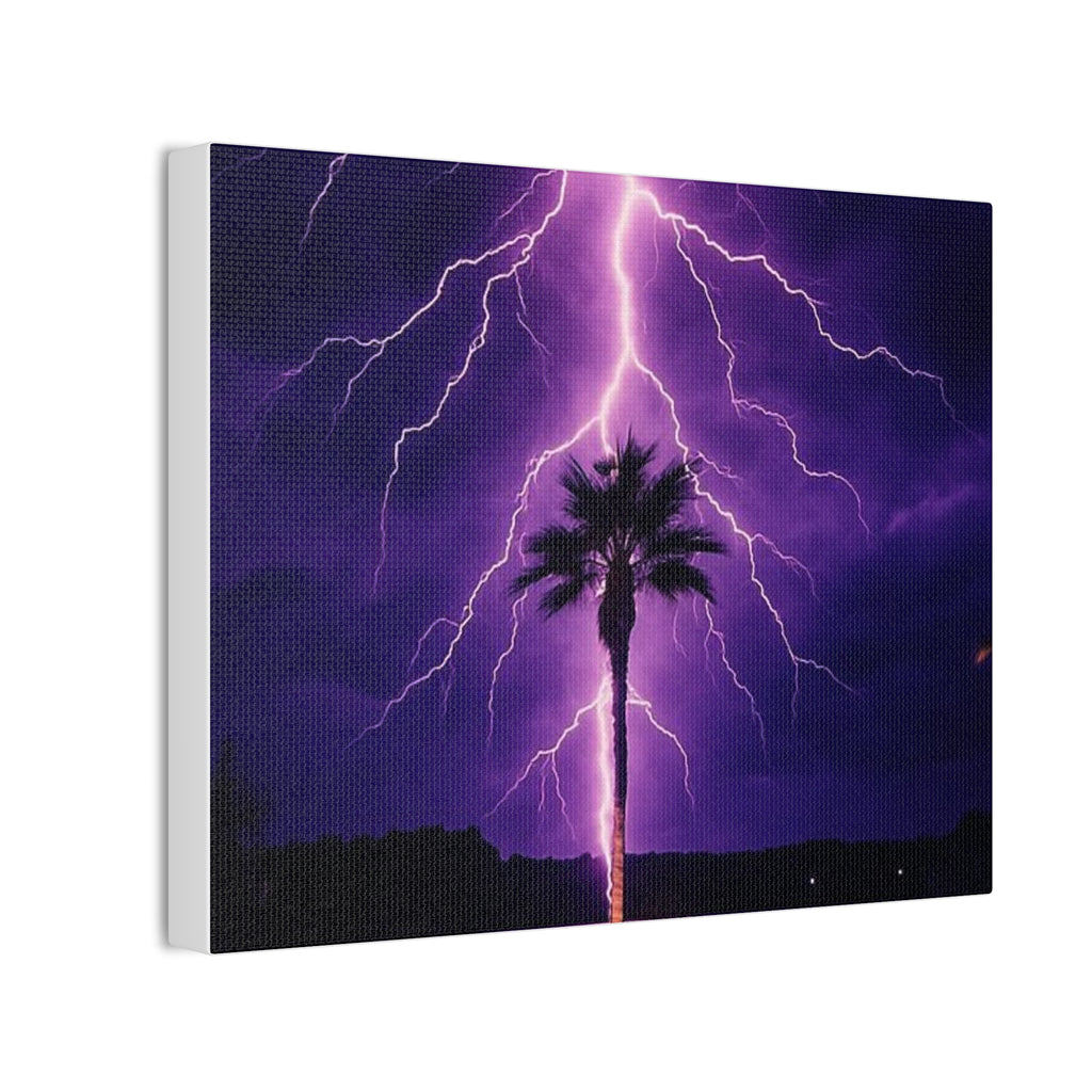 Purple Lightning Palm Tree Canvas Wall Art — Storm Photography Stretched Canvas