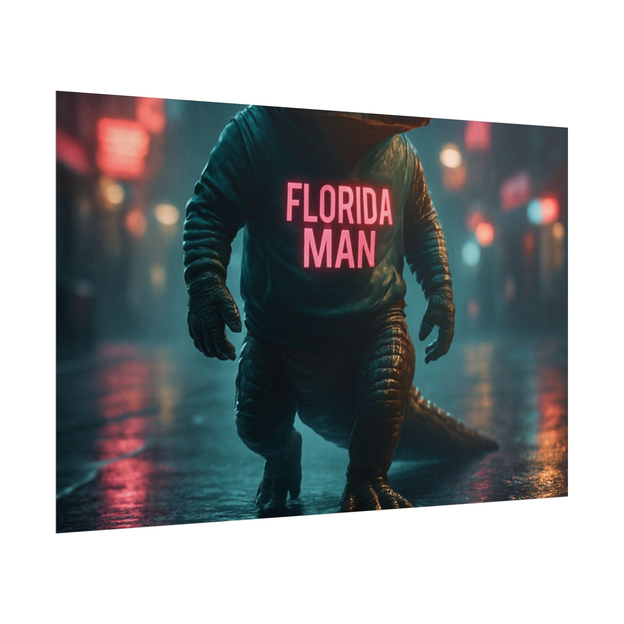 Rolled Posters - Florida Man Gaming Alligator Cyberpunk 3D Render