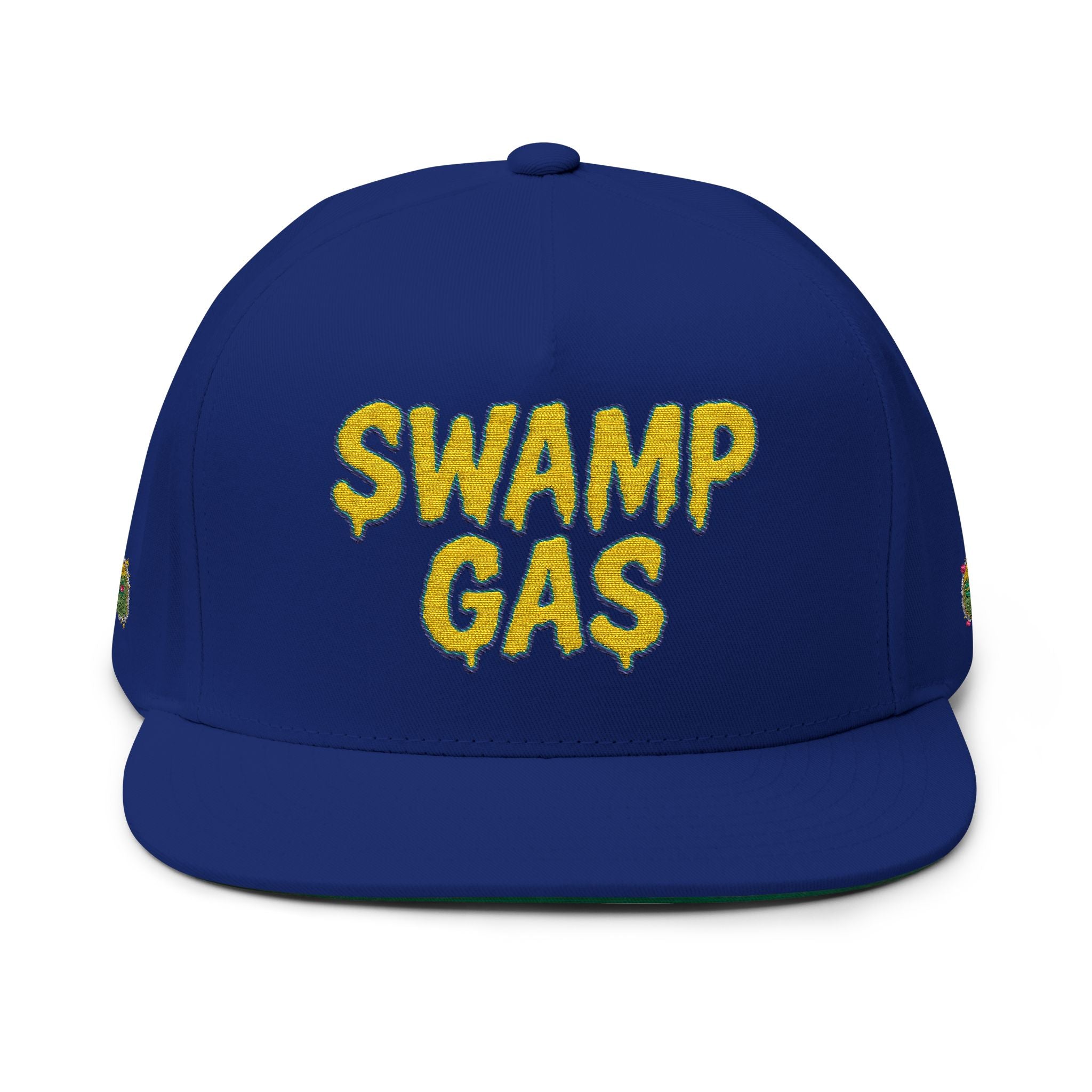 Swamp Gas Embroidered Flat Bill Cap | Trendy Snapback, Gifts for Friends, Festival Wear, Streetwear Style, Summer Accessory