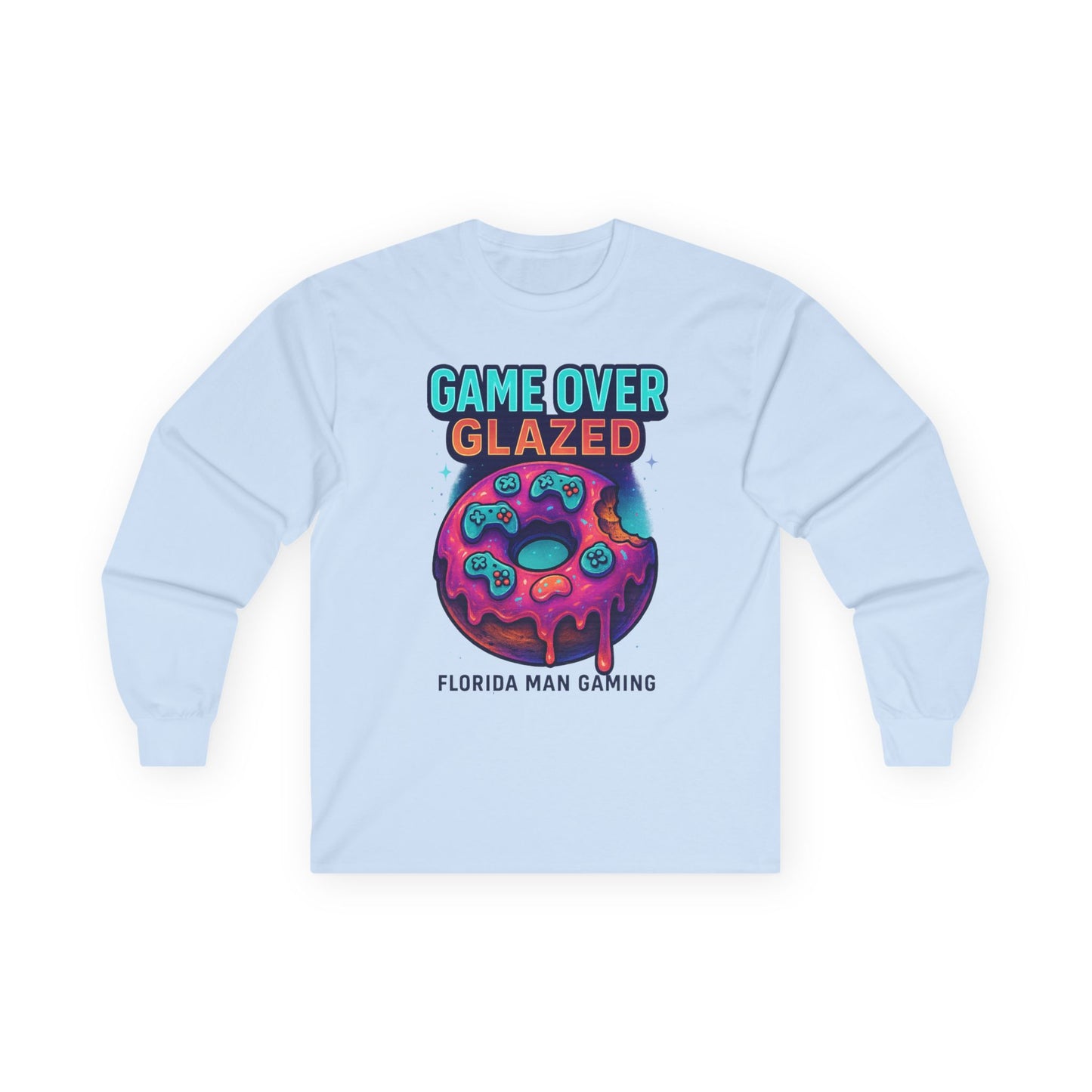 Game Over Glazed Gaming Long Sleeve Tee, Gamer Shirt, Unisex Cotton Tee, Video Game Gift, Retro Gaming Apparel, Fun Gift for Gamers