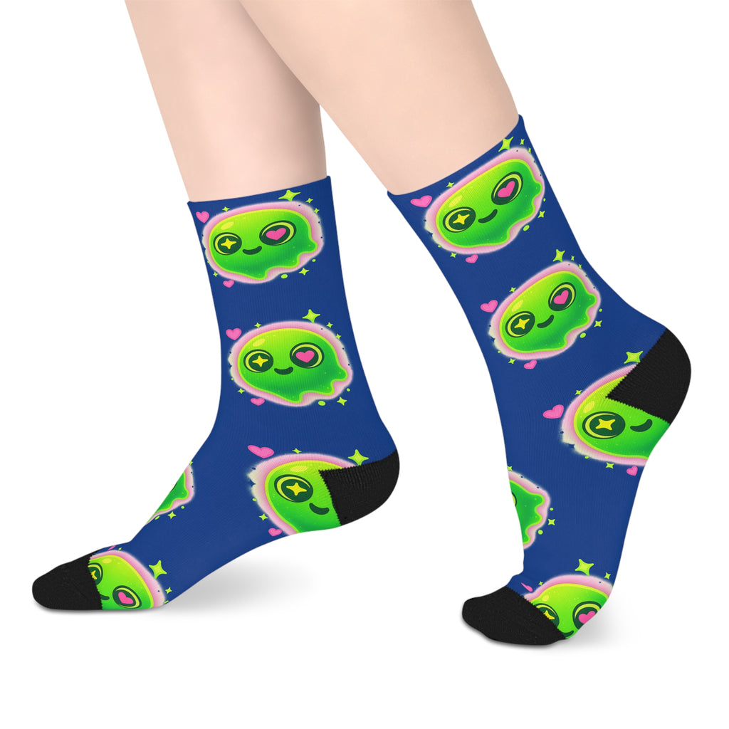 Mid-length Socks Cosmic Gator Face Pattern Neon Green Blue Funny Gaming Florida Man Vaporwave Swamp Style