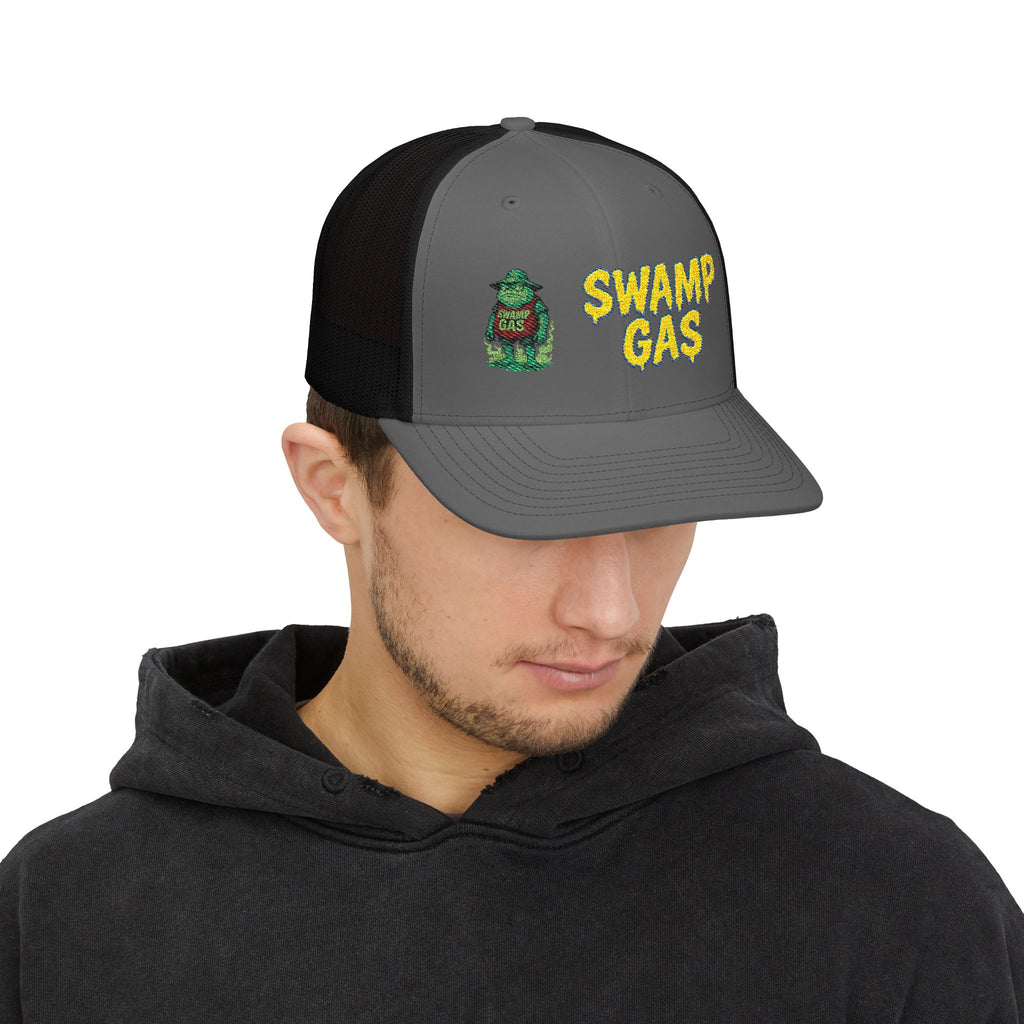 Swamp Gas Snapback Trucker Cap, Fun Summer Hat, Casual Outdoor Cap, Unique Gift for Him/Her, Festival Headwear, Retro Style Cap