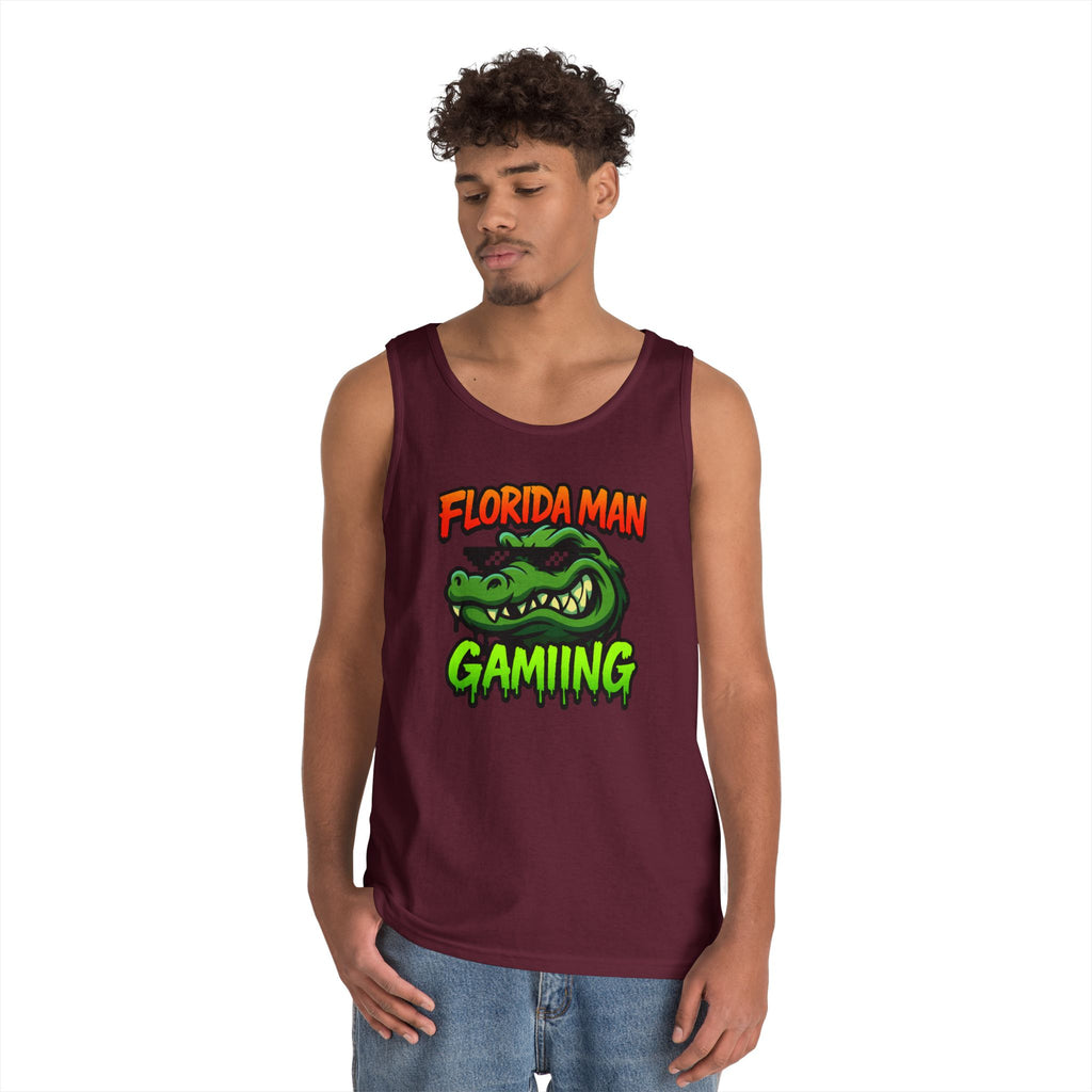 Florida Man Gaming Unisex Heavy Cotton Tank Top, Fun Summer Apparel, Gamer Gift, Casual Wear, Florida Themed Clothing