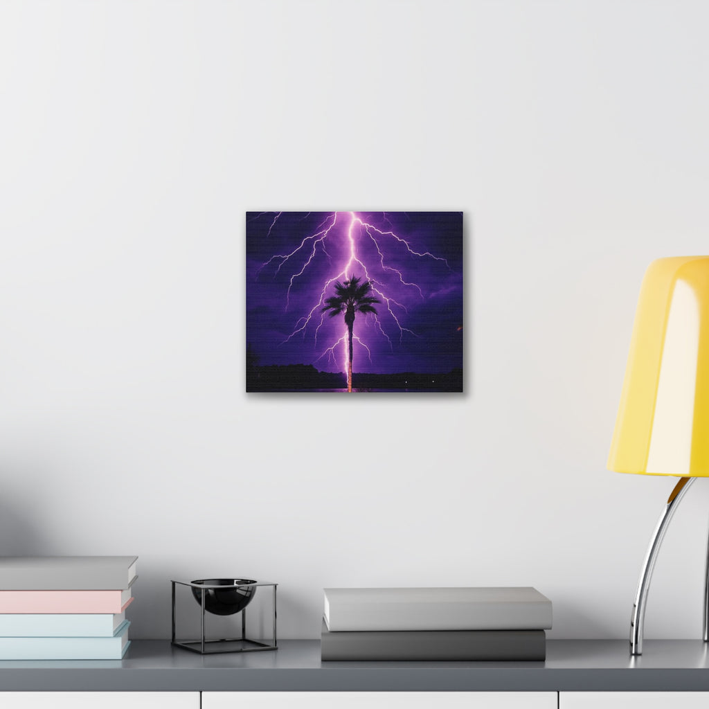 Purple Lightning Palm Tree Canvas Wall Art — Storm Photography Stretched Canvas
