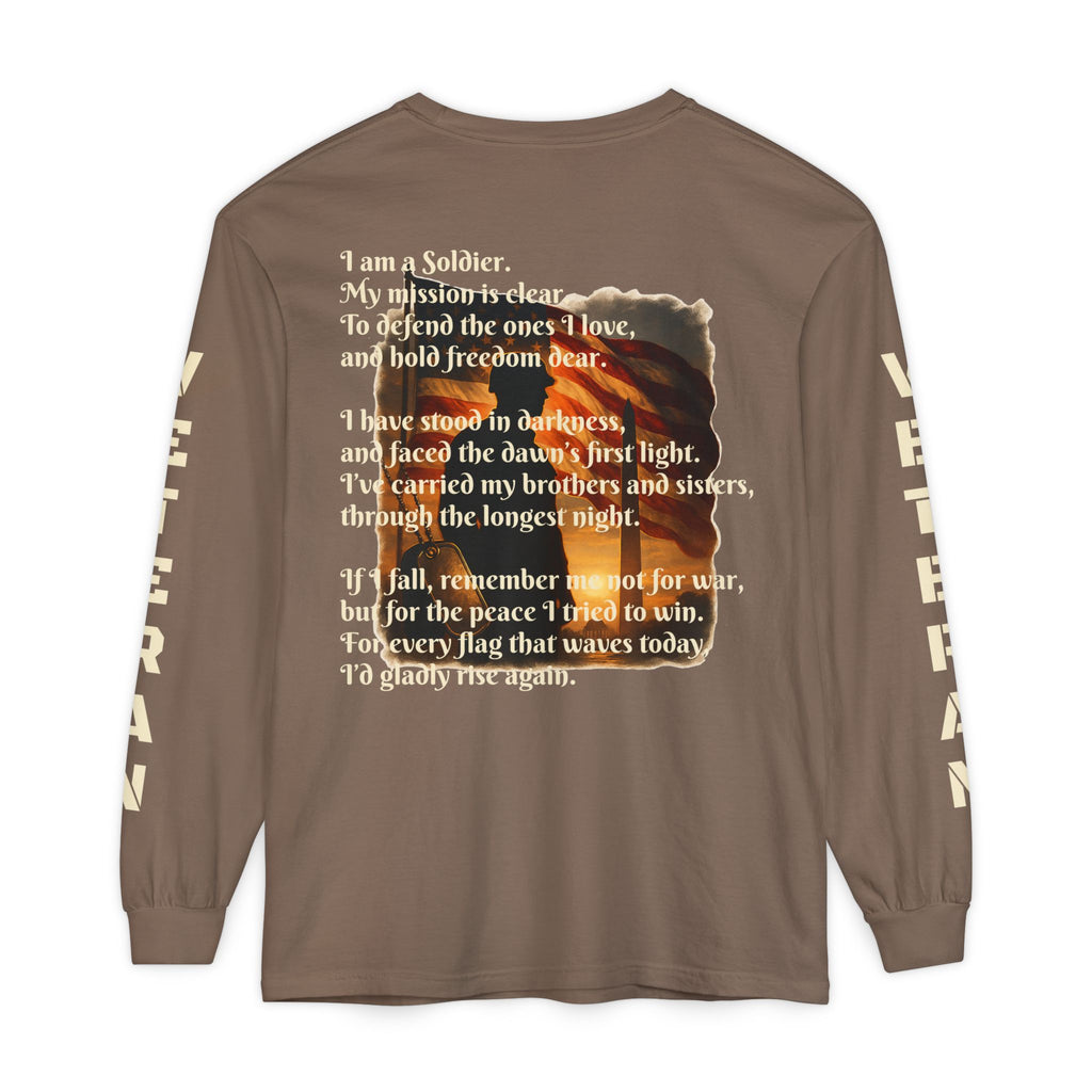 Veteran Tribute Long Sleeve T-Shirt — Patriotic Flag & Poem Design