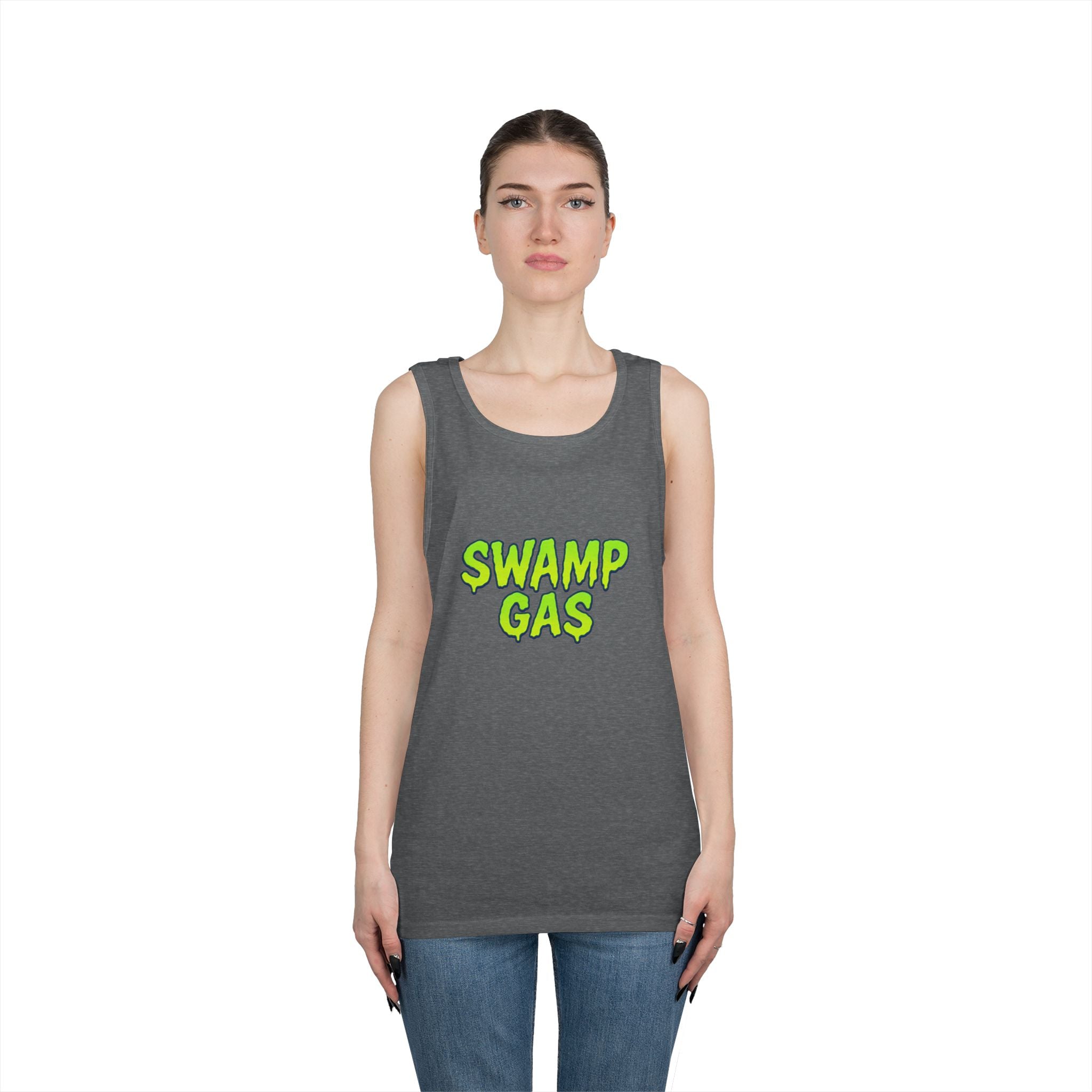 Swamp Gas Unisex Heavy Cotton Tank Top - Fun Summer Wear, Graphic Tee for Parties, Gifts, Halloween, Outdoor Events, Festival Apparel