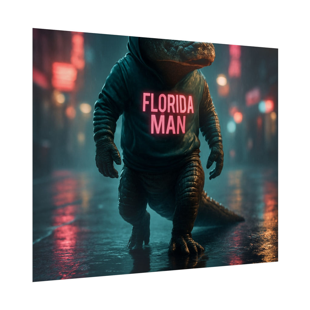 Rolled Posters - Florida Man Gaming Alligator Cyberpunk 3D Render