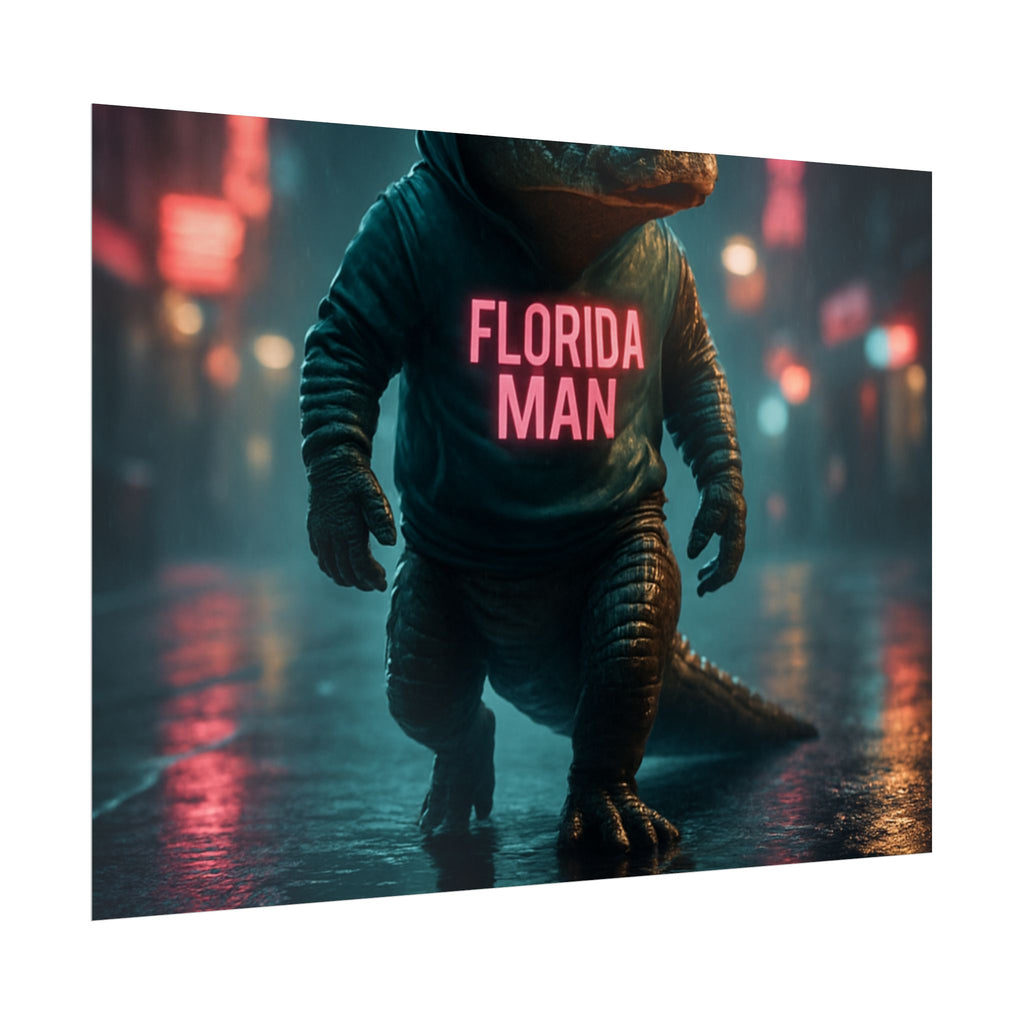 Rolled Posters - Florida Man Gaming Alligator Cyberpunk 3D Render