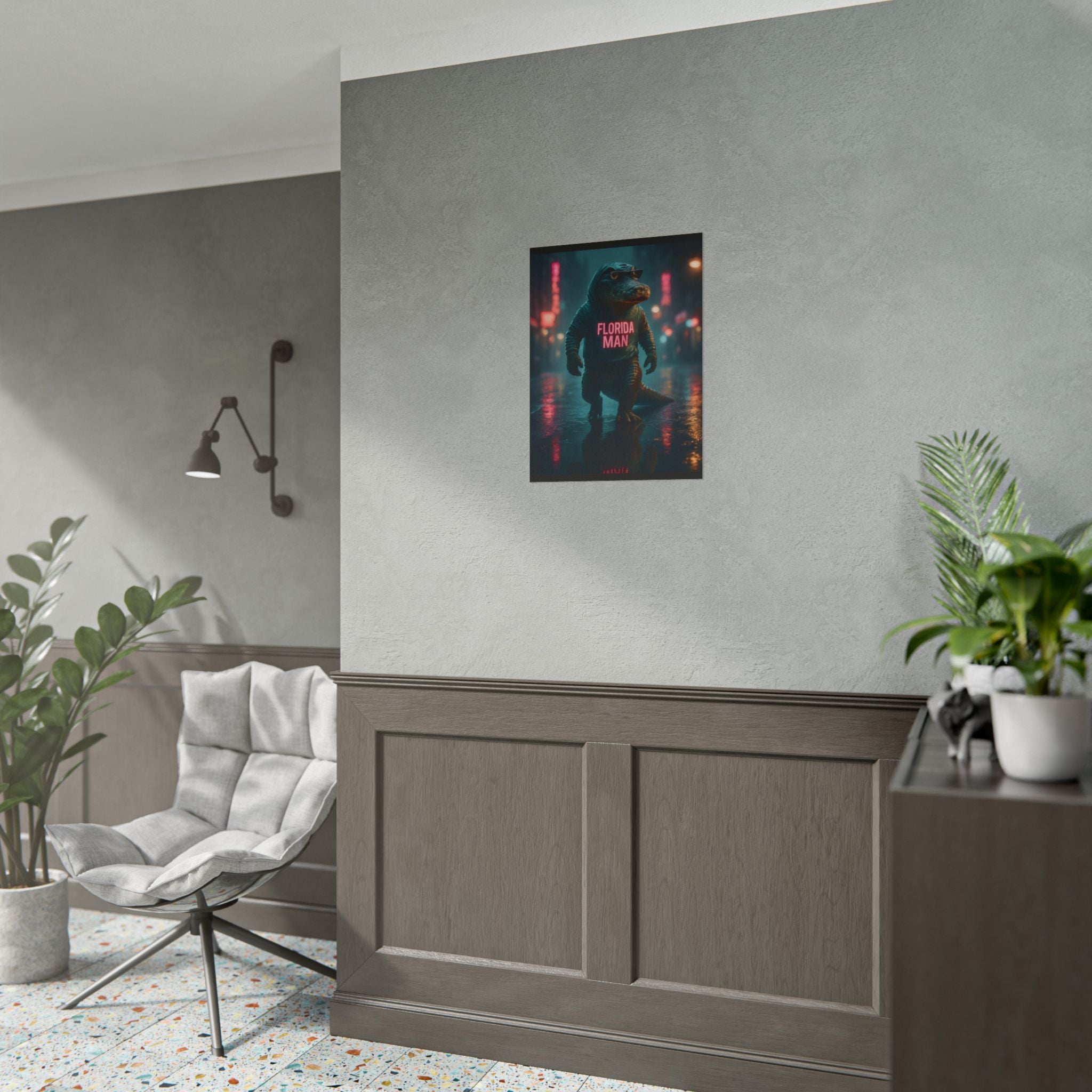 Rolled Posters - Florida Man Gaming Alligator Cyberpunk 3D Render