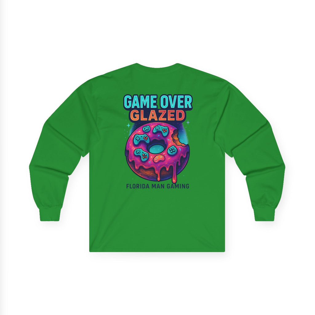 Game Over Glazed Gaming Long Sleeve Tee, Gamer Shirt, Unisex Cotton Tee, Video Game Gift, Retro Gaming Apparel, Fun Gift for Gamers