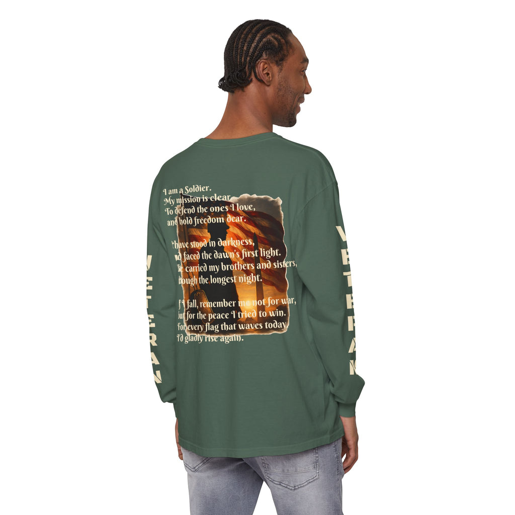 Veteran Tribute Long Sleeve T-Shirt — Patriotic Flag & Poem Design