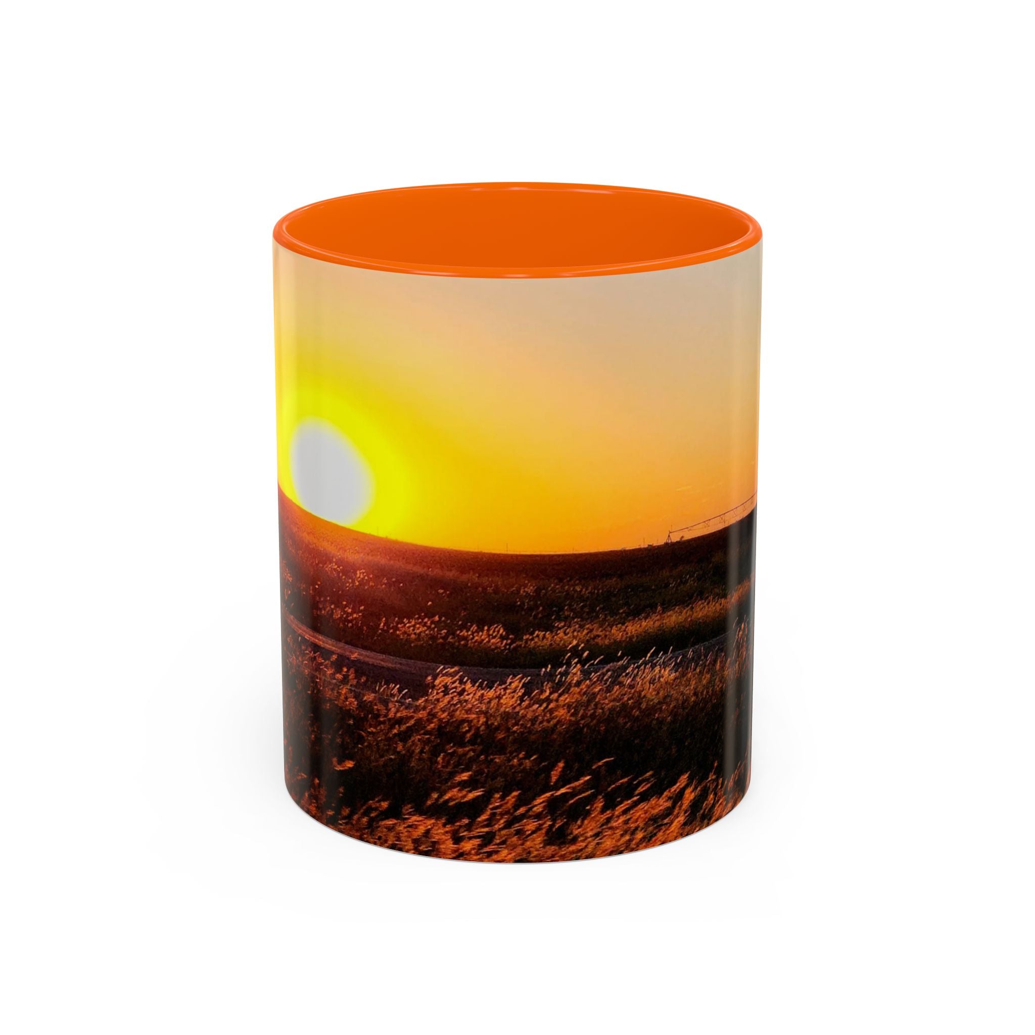 Sunset Prairie Accent Coffee Mug — Warm Sunrise Landscape 11/15oz