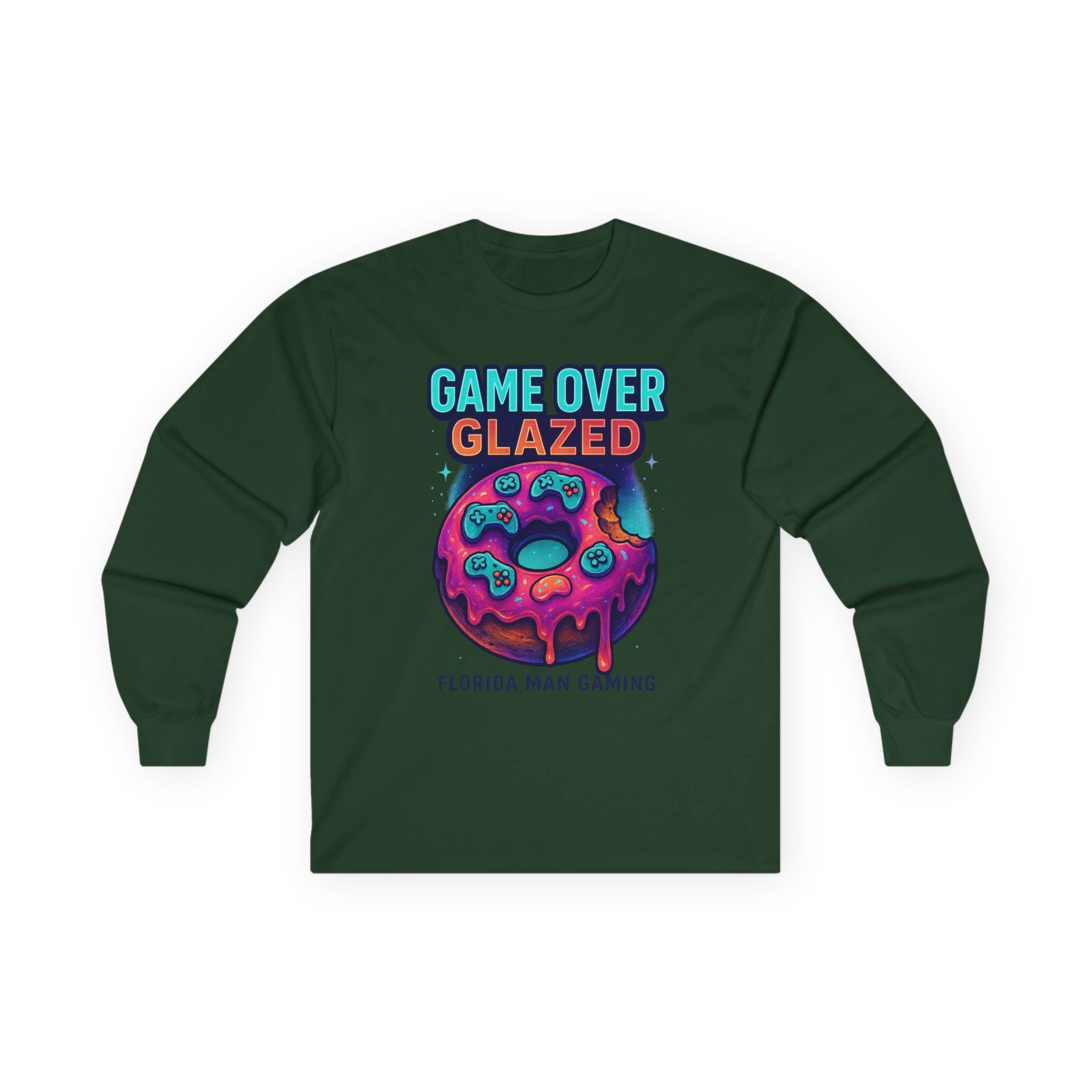 Game Over Glazed Gaming Long Sleeve Tee, Gamer Shirt, Unisex Cotton Tee, Video Game Gift, Retro Gaming Apparel, Fun Gift for Gamers