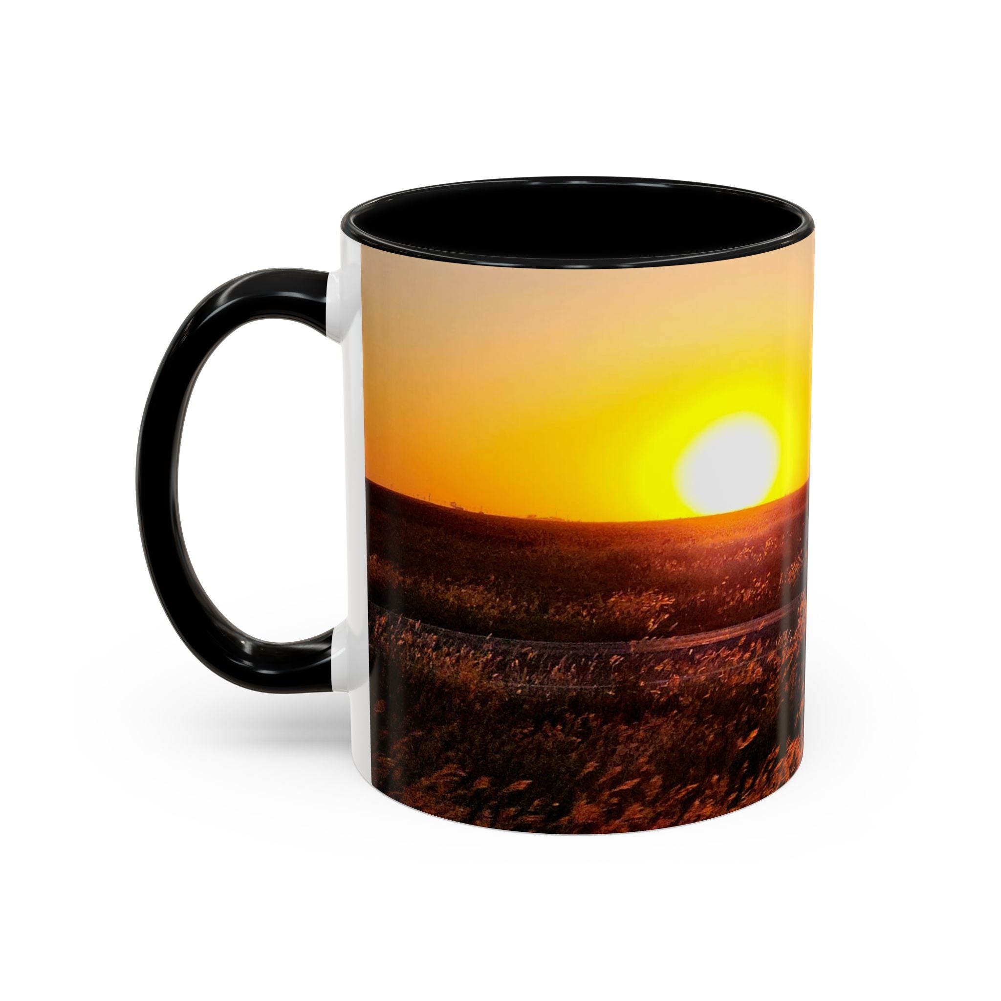 Sunset Prairie Accent Coffee Mug — Warm Sunrise Landscape 11/15oz