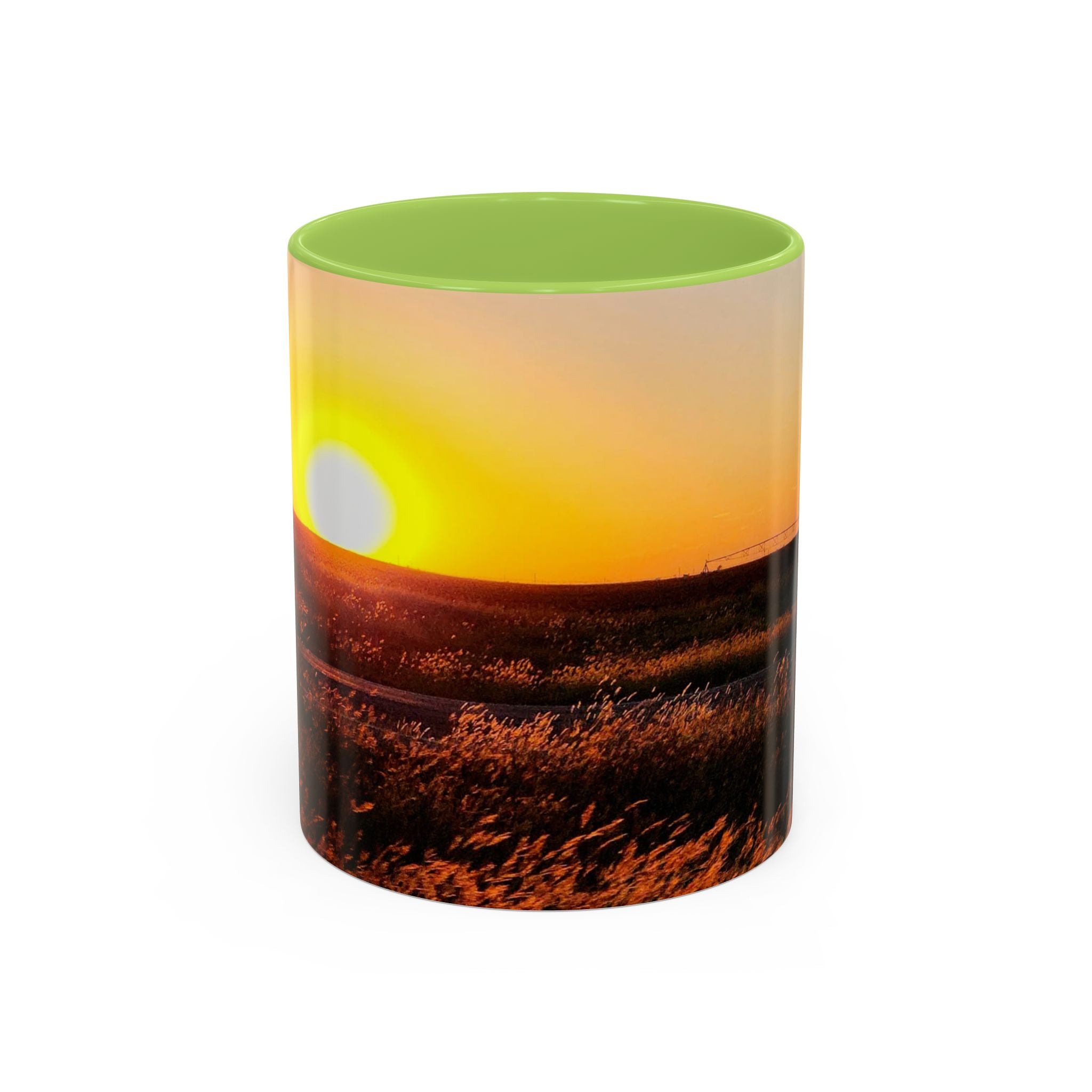 Sunset Prairie Accent Coffee Mug — Warm Sunrise Landscape 11/15oz