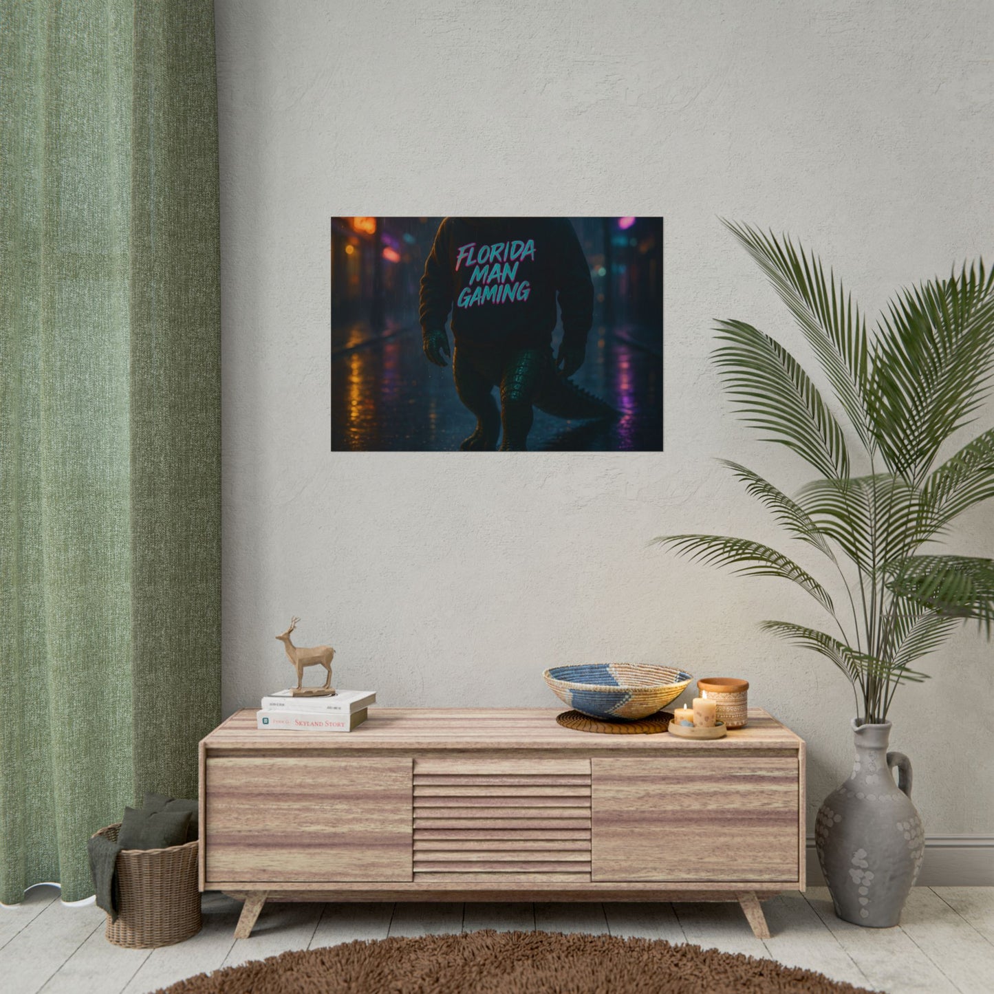 Rolled Posters - Florida Man Gaming Alligator Neon Cyberpunk Scene