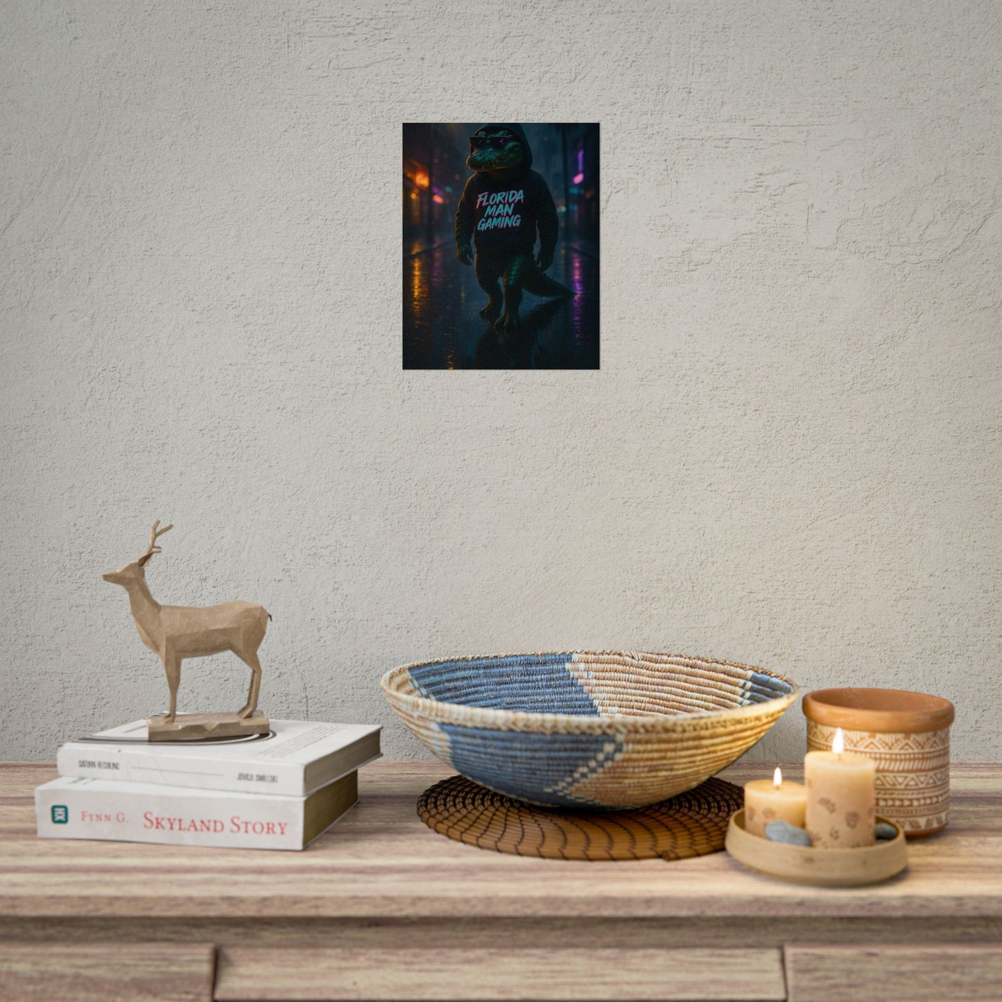 Rolled Posters - Florida Man Gaming Alligator Neon Cyberpunk Scene