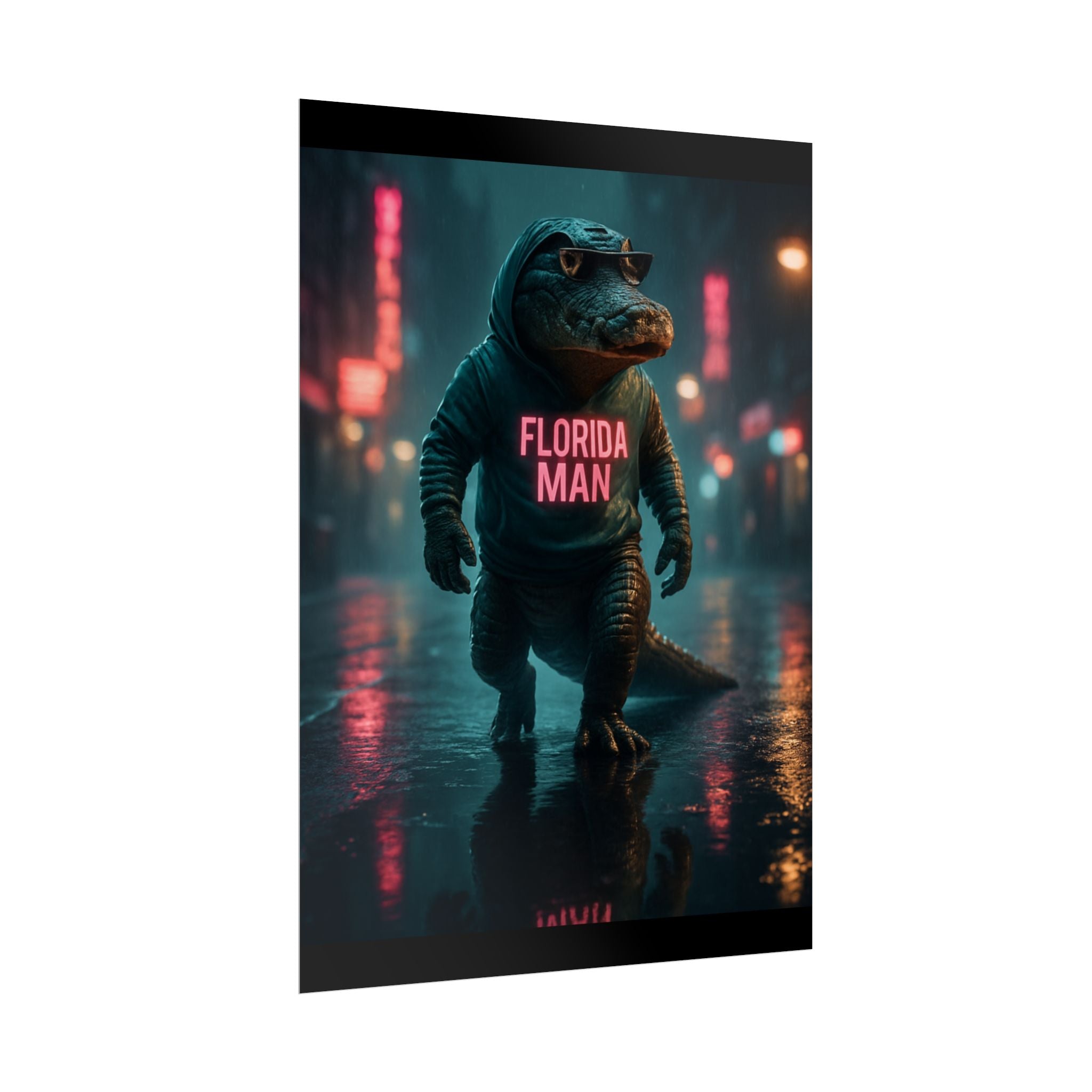 Rolled Posters - Florida Man Gaming Alligator Cyberpunk 3D Render