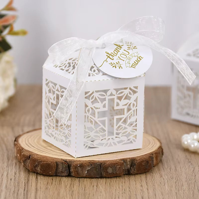 20/50Pcs Christening Favors Candy Box Gift Packaging Box with Thank You Tag Kids Birthday Party First Communion Baptism Supplies