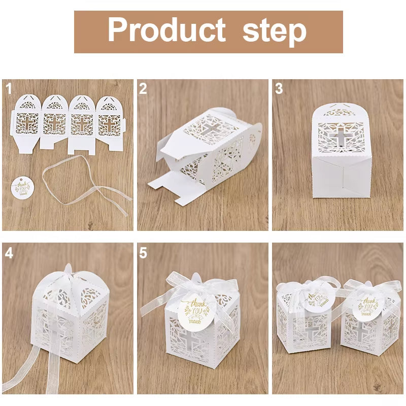 20/50Pcs Christening Favors Candy Box Gift Packaging Box with Thank You Tag Kids Birthday Party First Communion Baptism Supplies