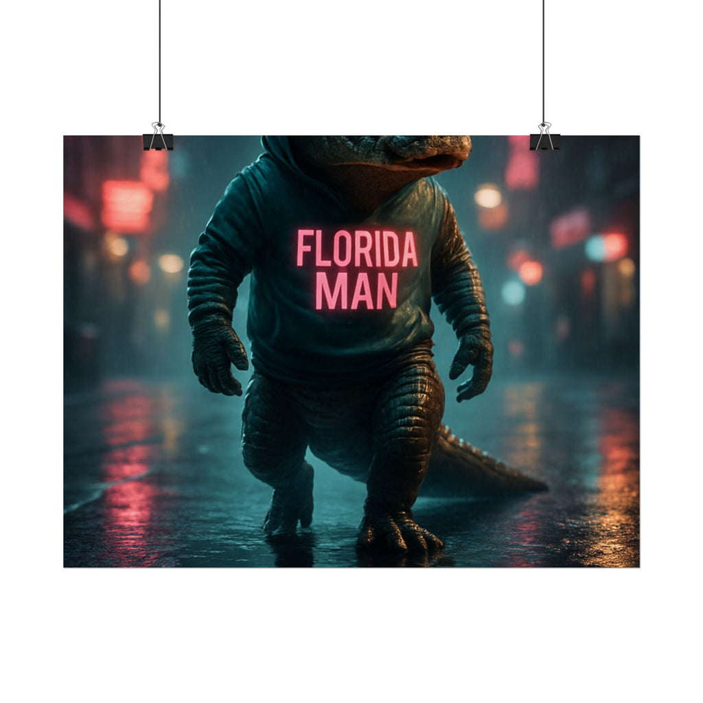 Rolled Posters - Florida Man Gaming Alligator Cyberpunk 3D Render