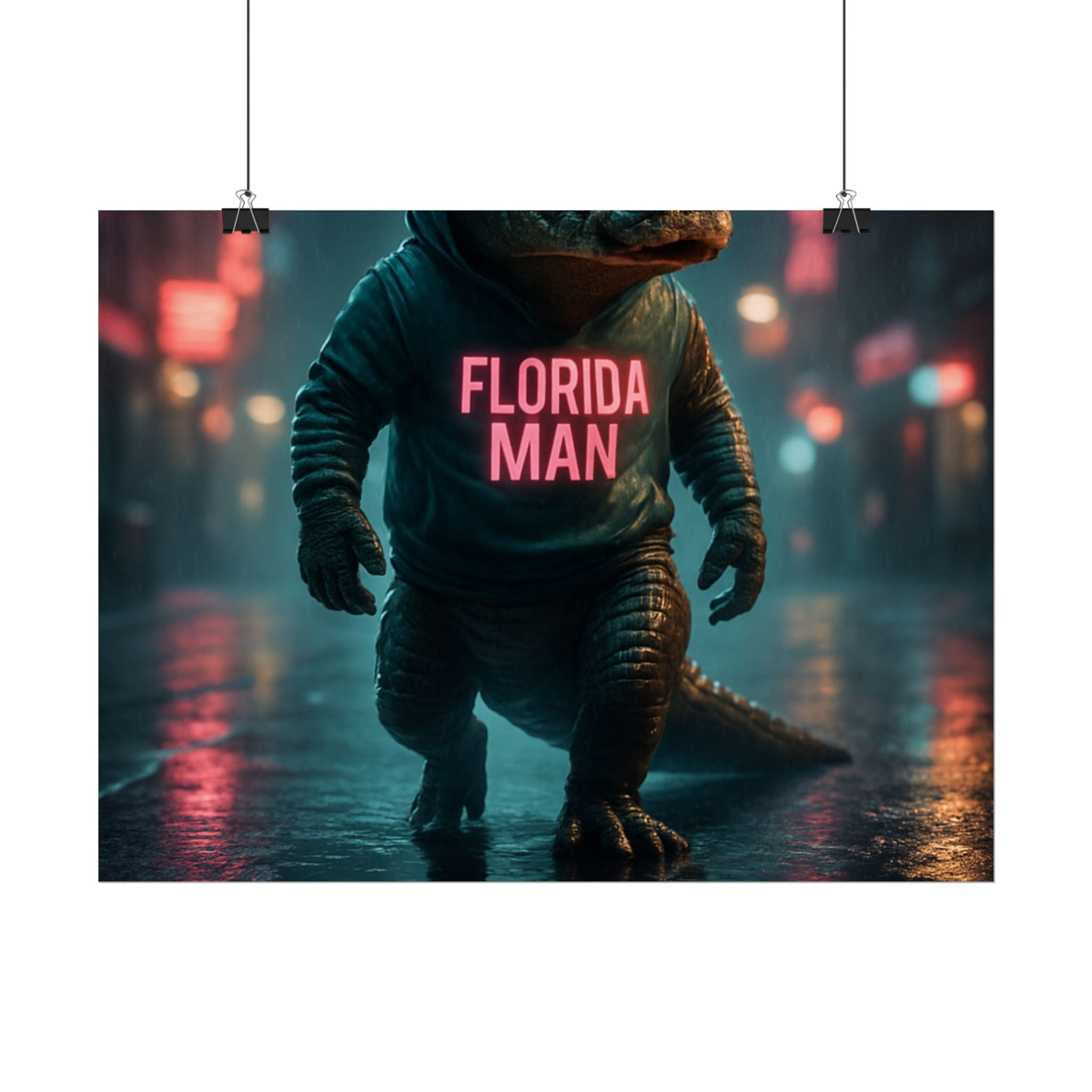 Rolled Posters - Florida Man Gaming Alligator Cyberpunk 3D Render