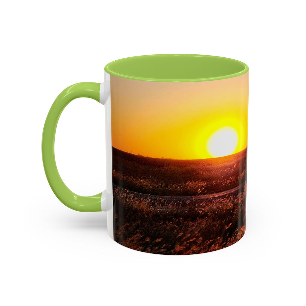 Sunset Prairie Accent Coffee Mug — Warm Sunrise Landscape 11/15oz