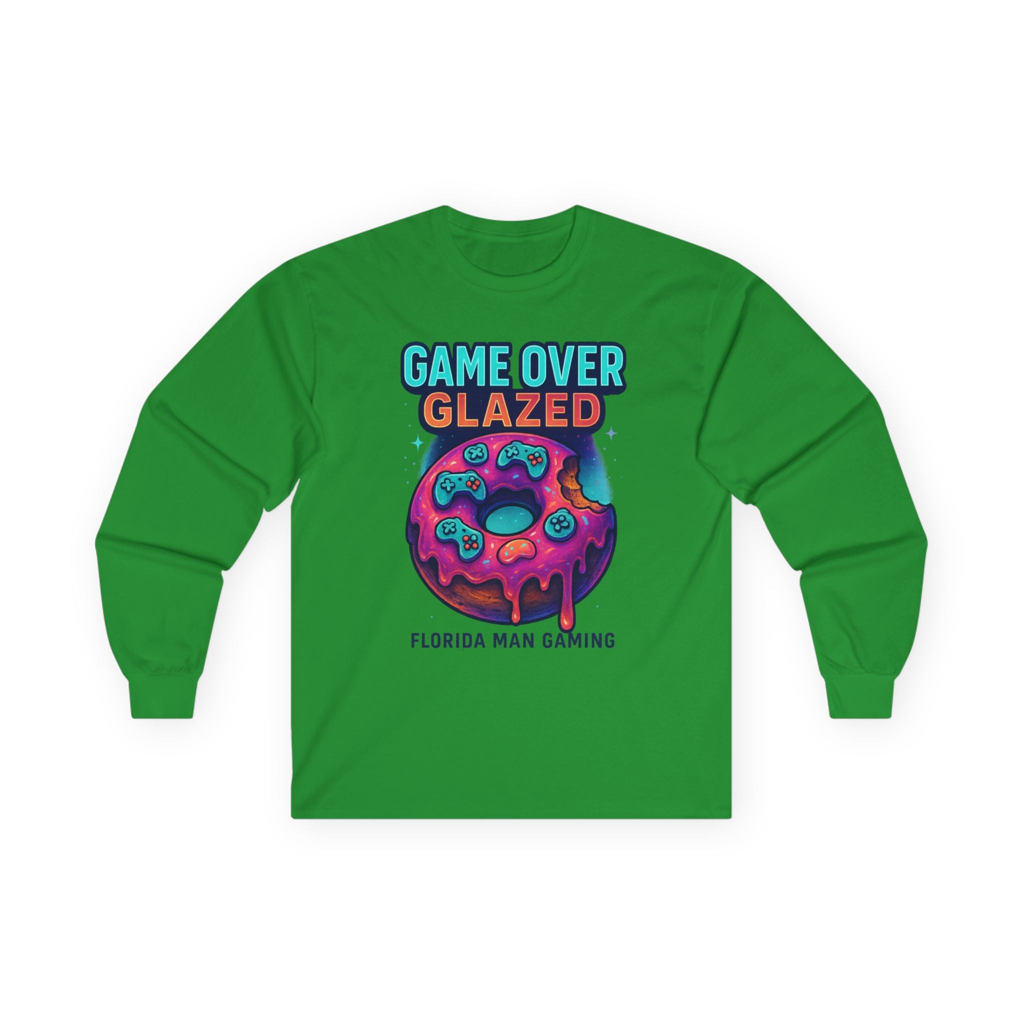 Game Over Glazed Gaming Long Sleeve Tee, Gamer Shirt, Unisex Cotton Tee, Video Game Gift, Retro Gaming Apparel, Fun Gift for Gamers
