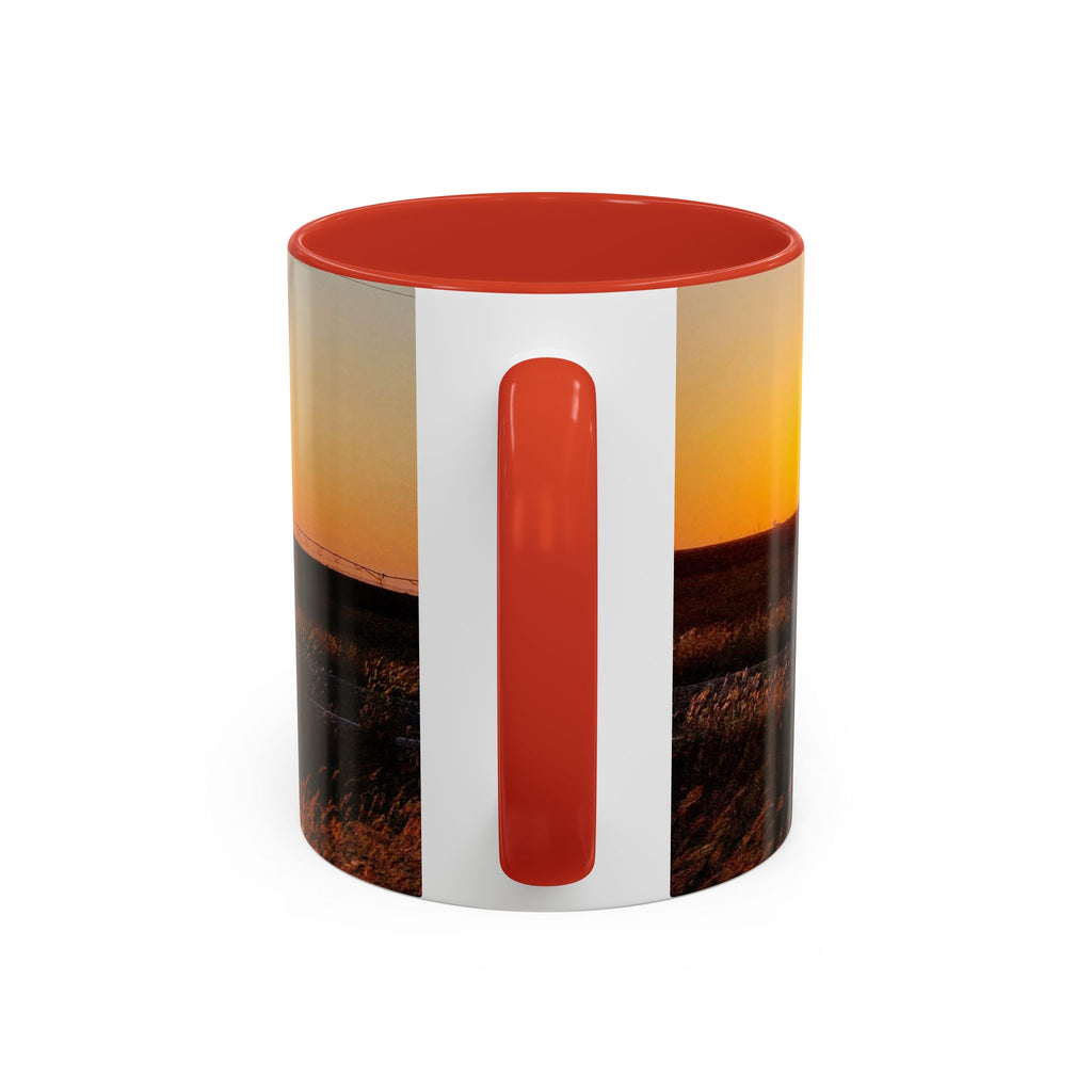 Sunset Prairie Accent Coffee Mug — Warm Sunrise Landscape 11/15oz