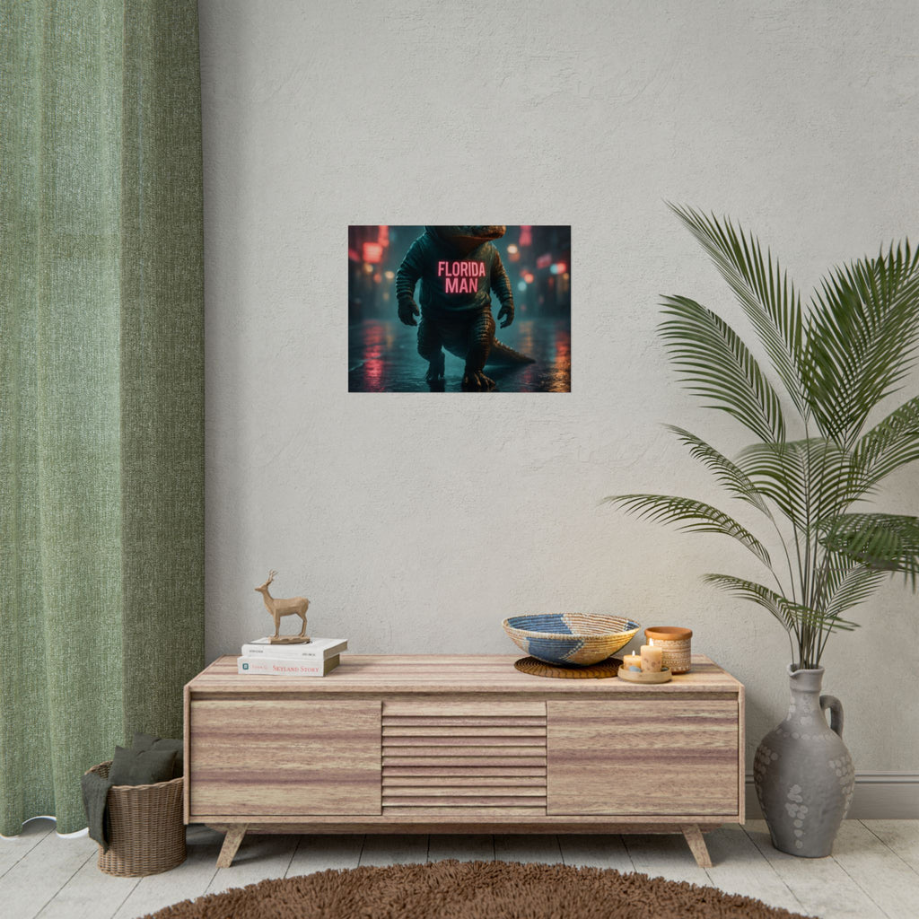 Rolled Posters - Florida Man Gaming Alligator Cyberpunk 3D Render