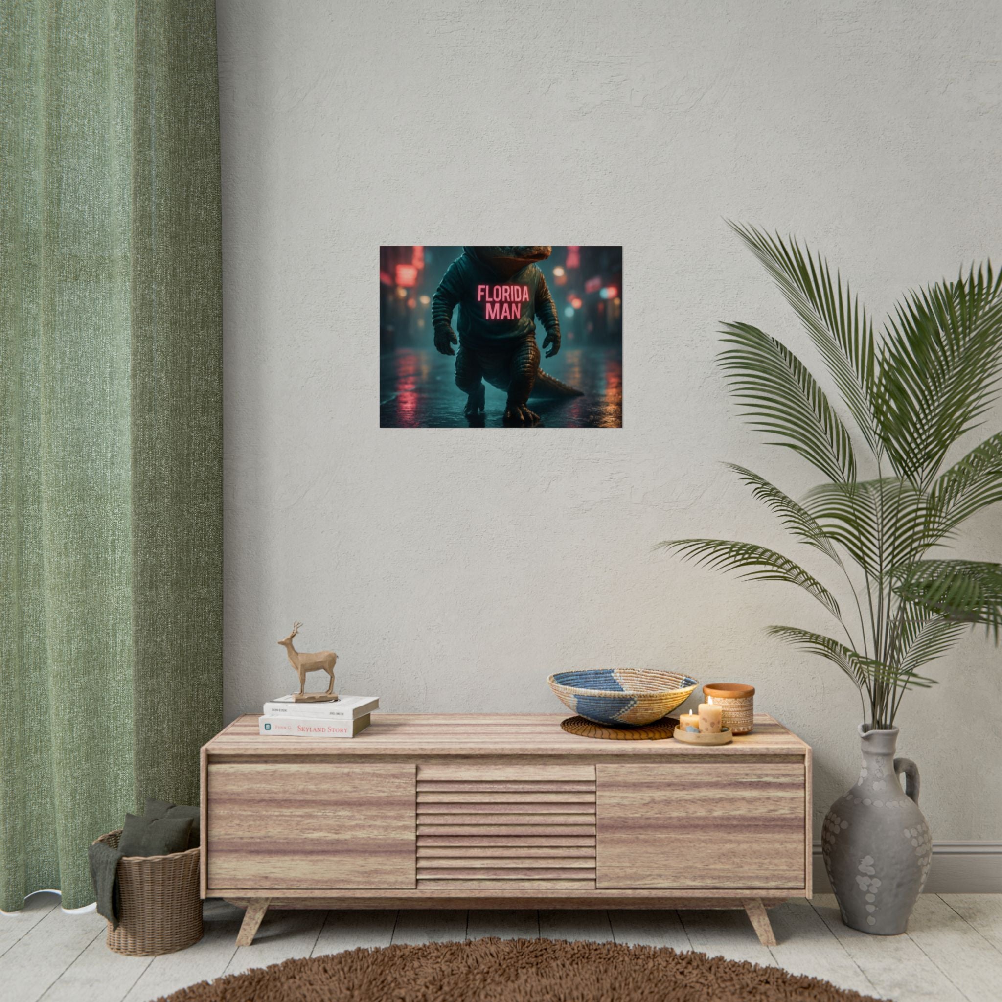 Rolled Posters - Florida Man Gaming Alligator Cyberpunk 3D Render