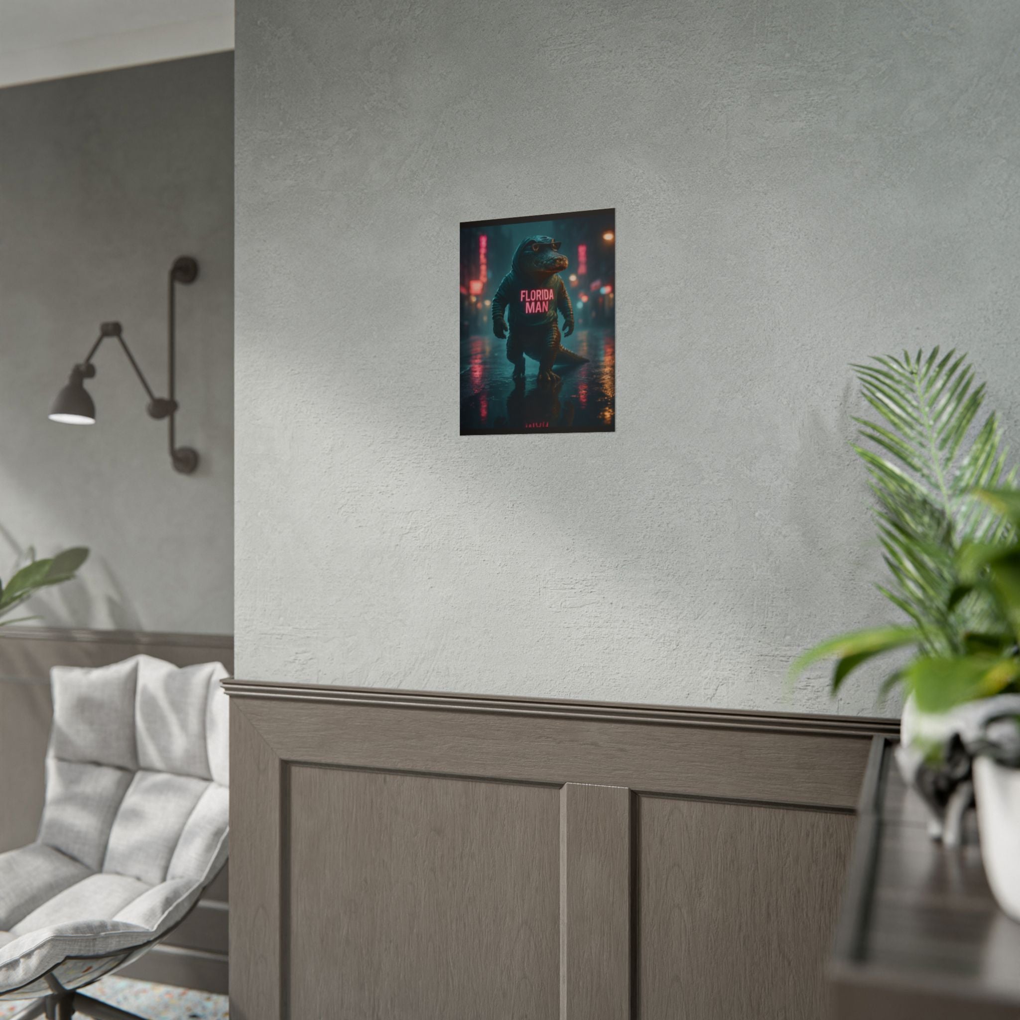 Rolled Posters - Florida Man Gaming Alligator Cyberpunk 3D Render