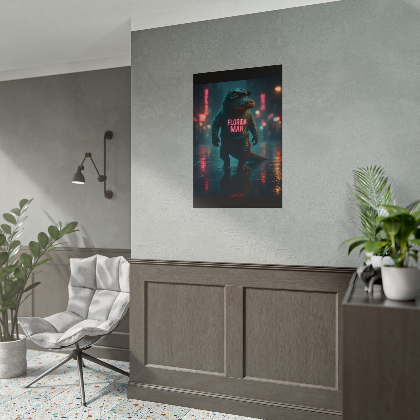 Rolled Posters - Florida Man Gaming Alligator Cyberpunk 3D Render