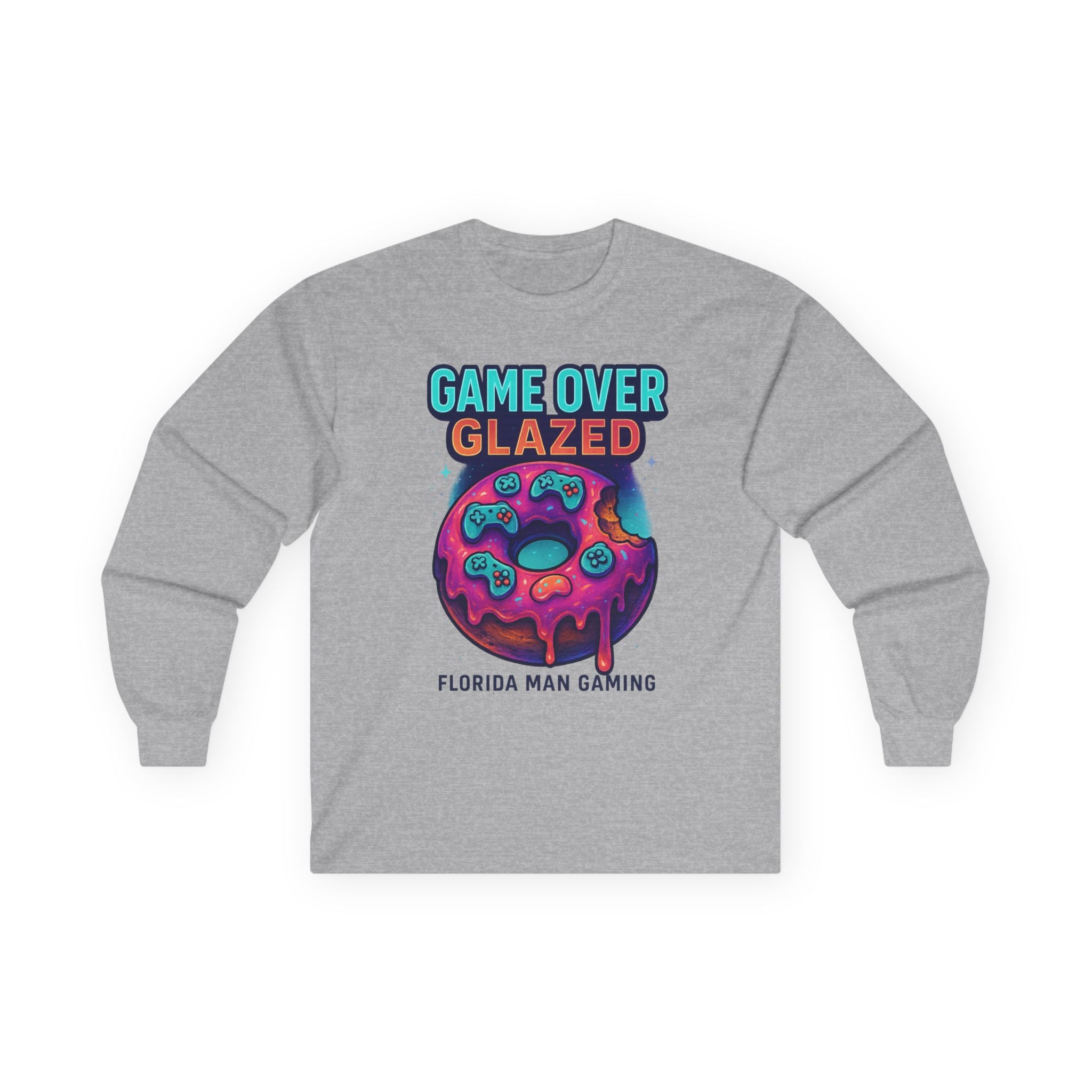 Game Over Glazed Gaming Long Sleeve Tee, Gamer Shirt, Unisex Cotton Tee, Video Game Gift, Retro Gaming Apparel, Fun Gift for Gamers
