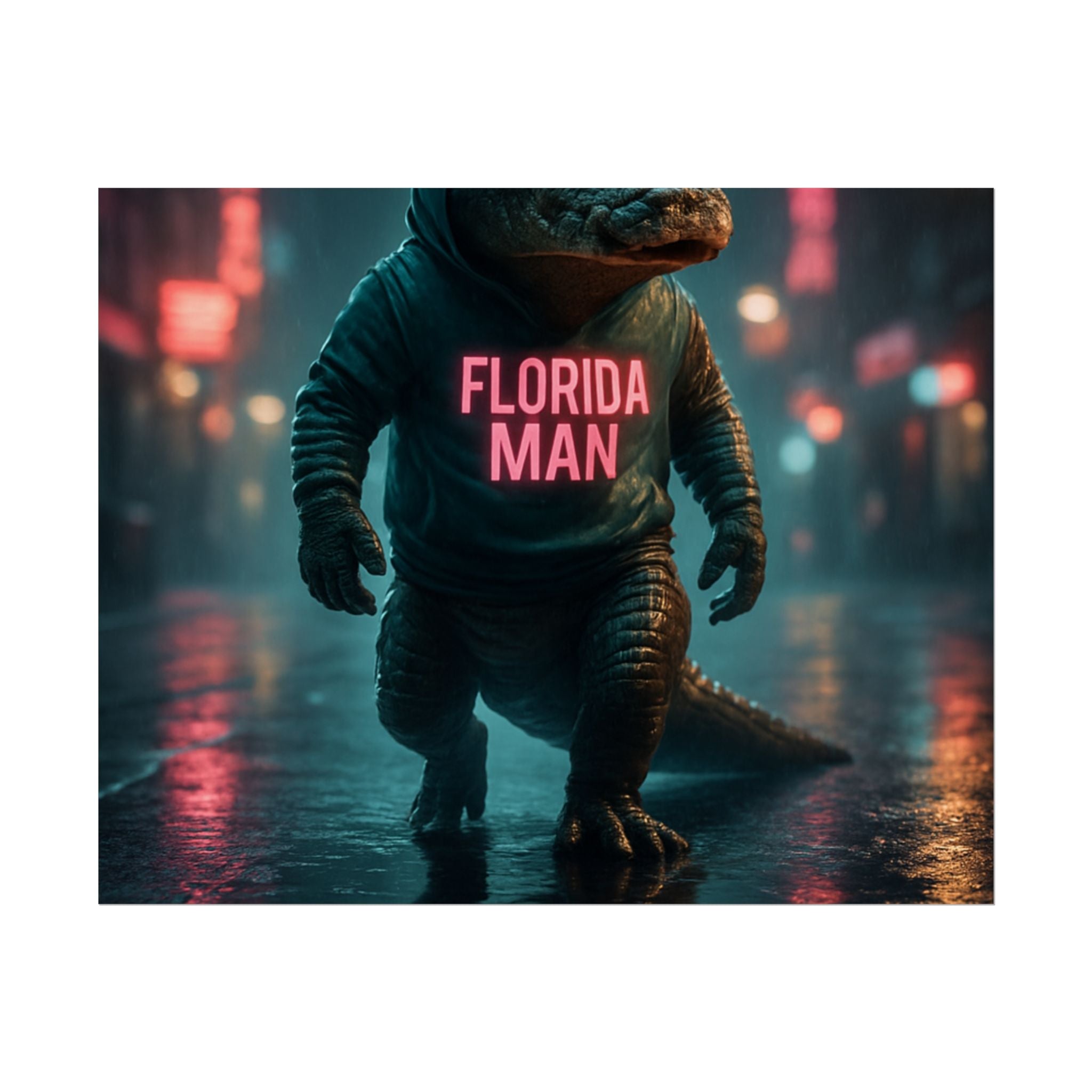 Rolled Posters - Florida Man Gaming Alligator Cyberpunk 3D Render