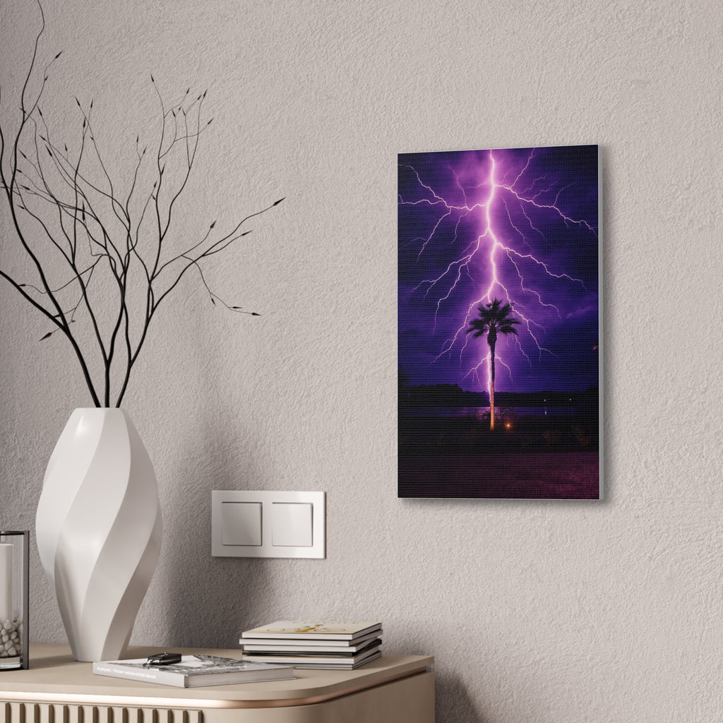 Purple Lightning Palm Tree Canvas Wall Art — Storm Photography Stretched Canvas