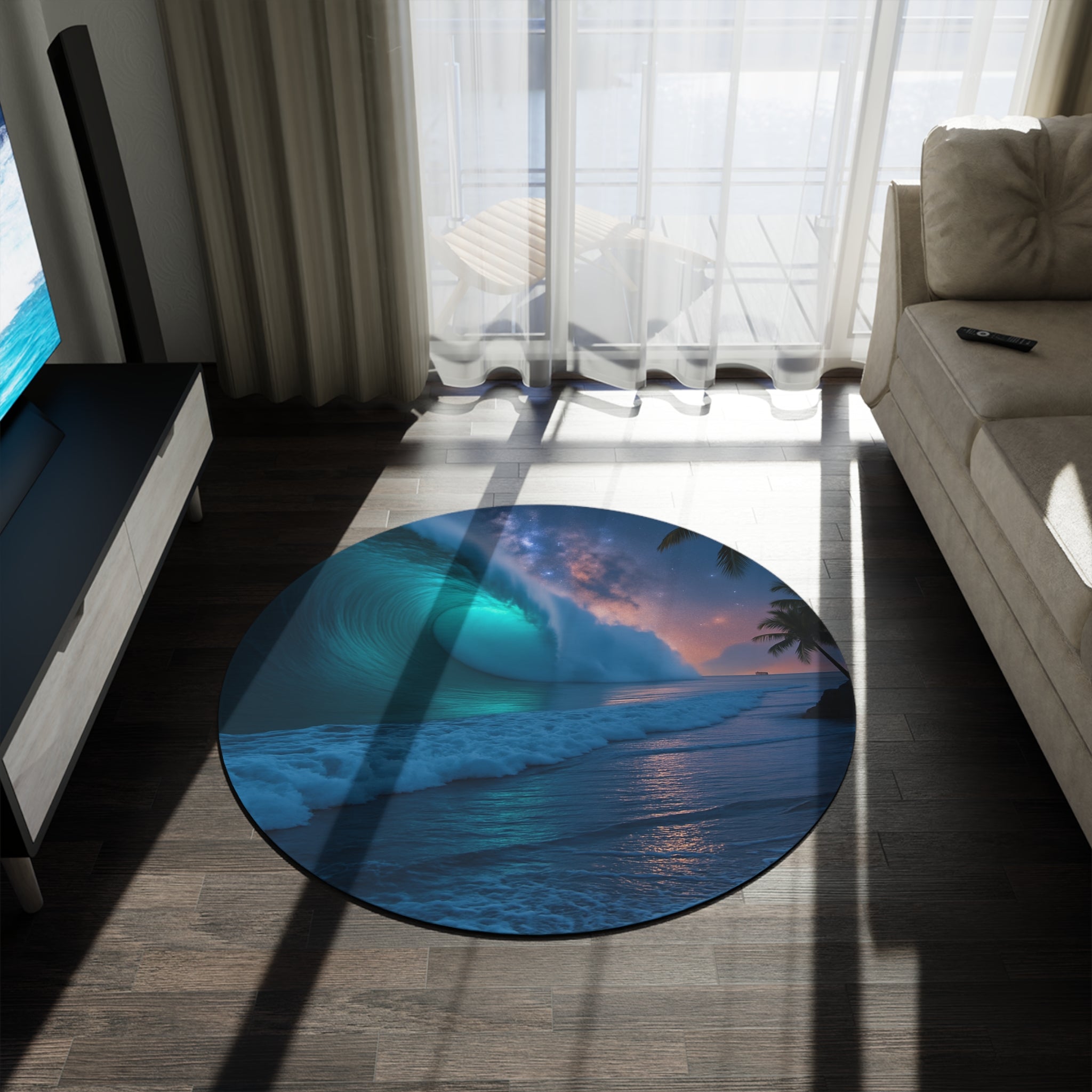 Ocean Wave Round Rug | Coastal Home Decor, Beach House, Living Room, Bohemian Style, Gift Idea