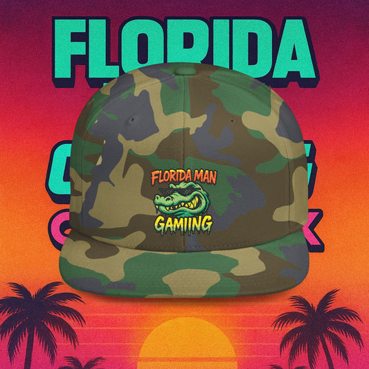 Florida Man Gaming Snapback Hat, Trendy Flat Bill Cap, Fun Gaming Accessory, Perfect for Gifts, Casual Style, Summer Vibes