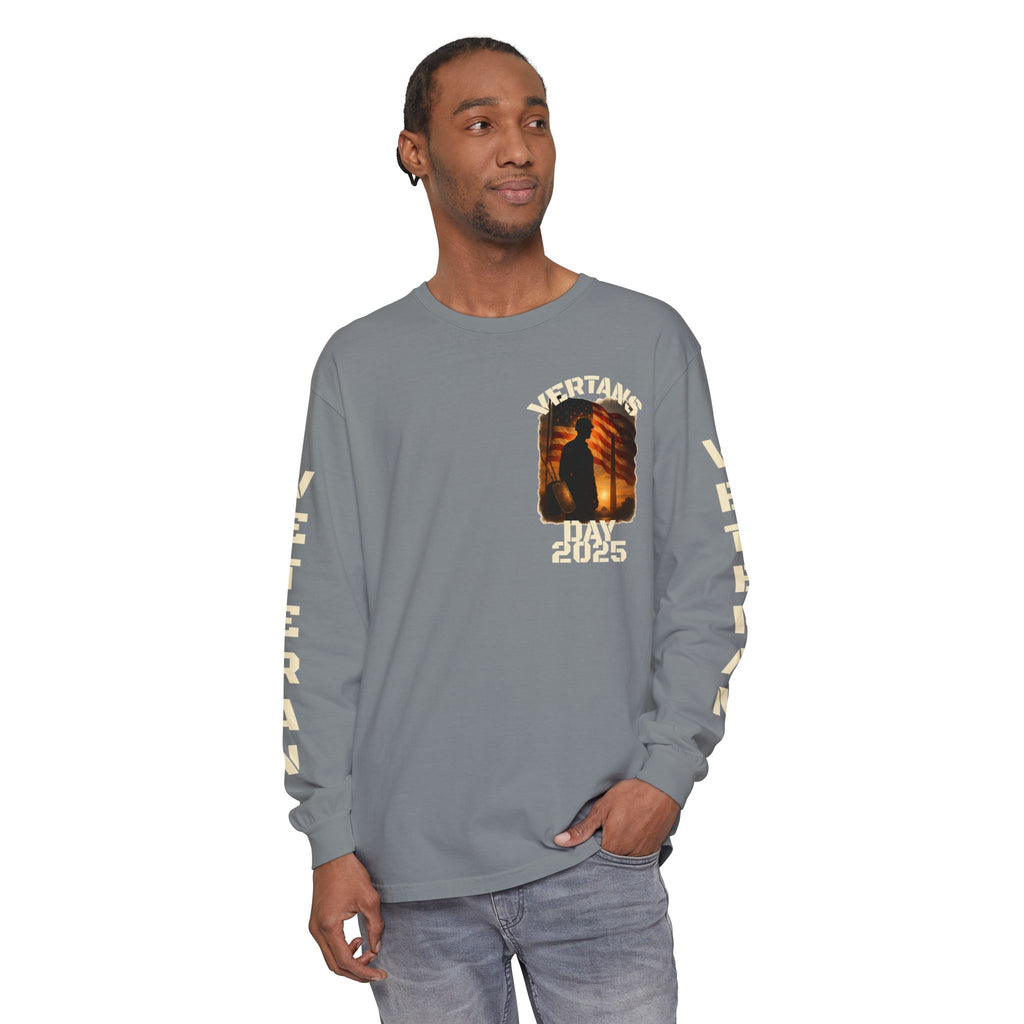 Veteran Tribute Long Sleeve T-Shirt — Patriotic Flag & Poem Design