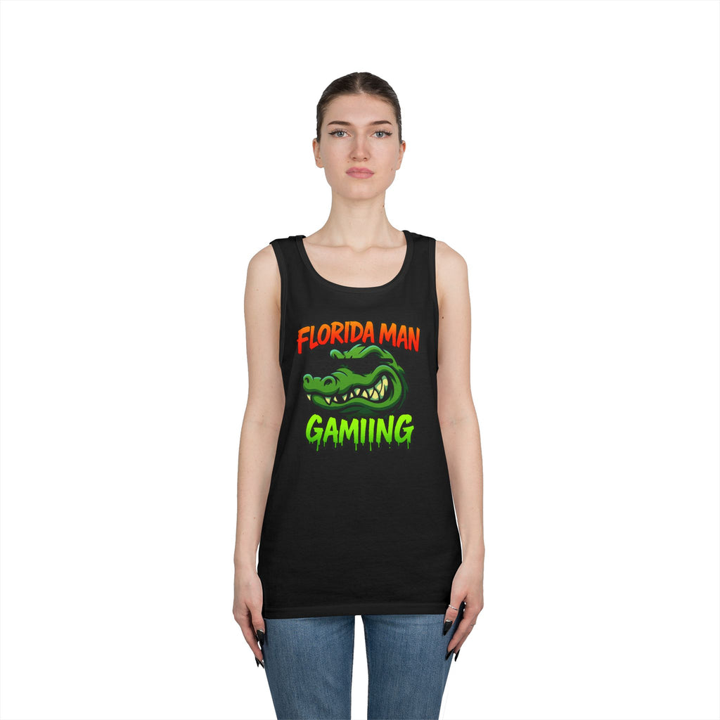Florida Man Gaming Unisex Heavy Cotton Tank Top, Fun Summer Apparel, Gamer Gift, Casual Wear, Florida Themed Clothing