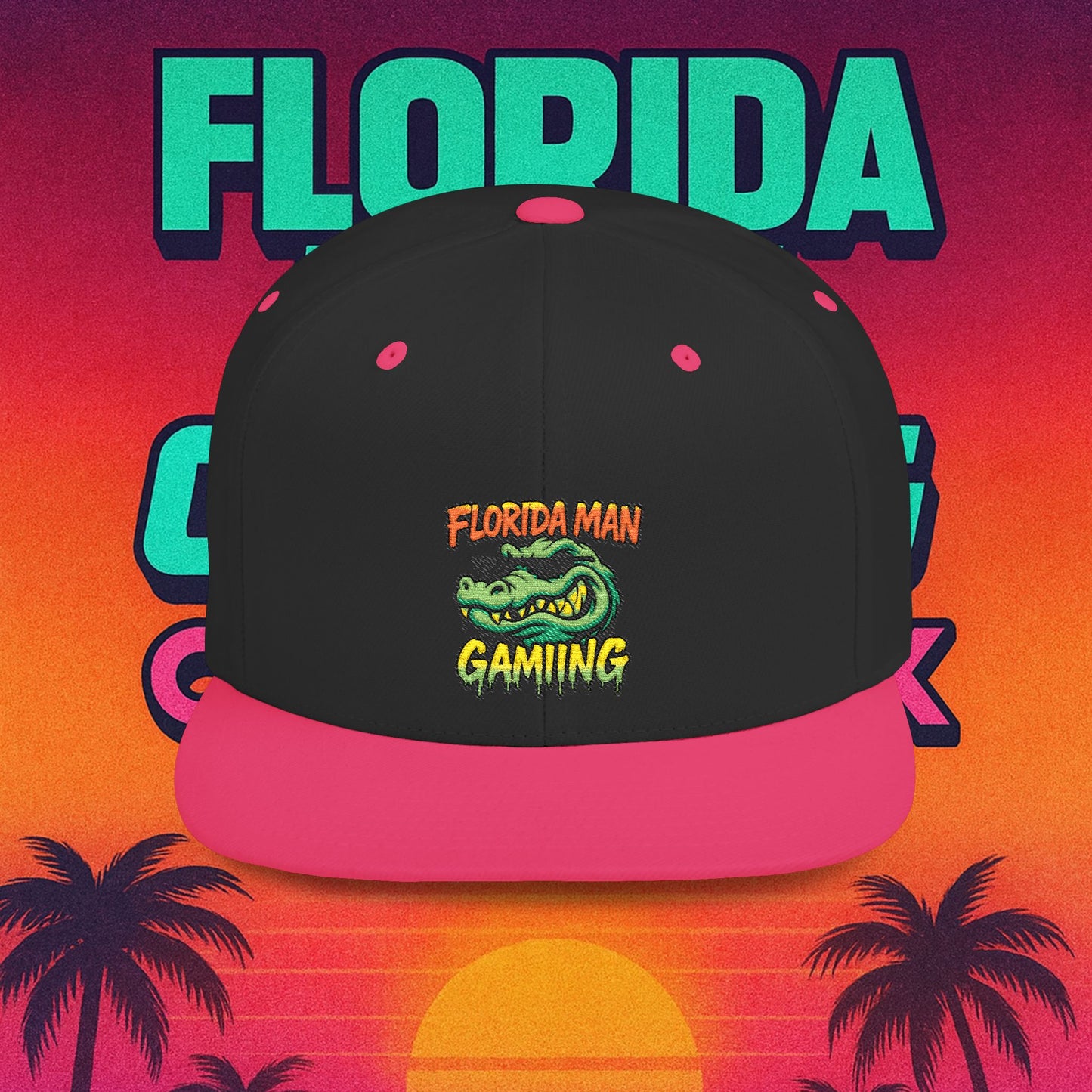 Florida Man Gaming Snapback Hat, Trendy Flat Bill Cap, Fun Gaming Accessory, Perfect for Gifts, Casual Style, Summer Vibes