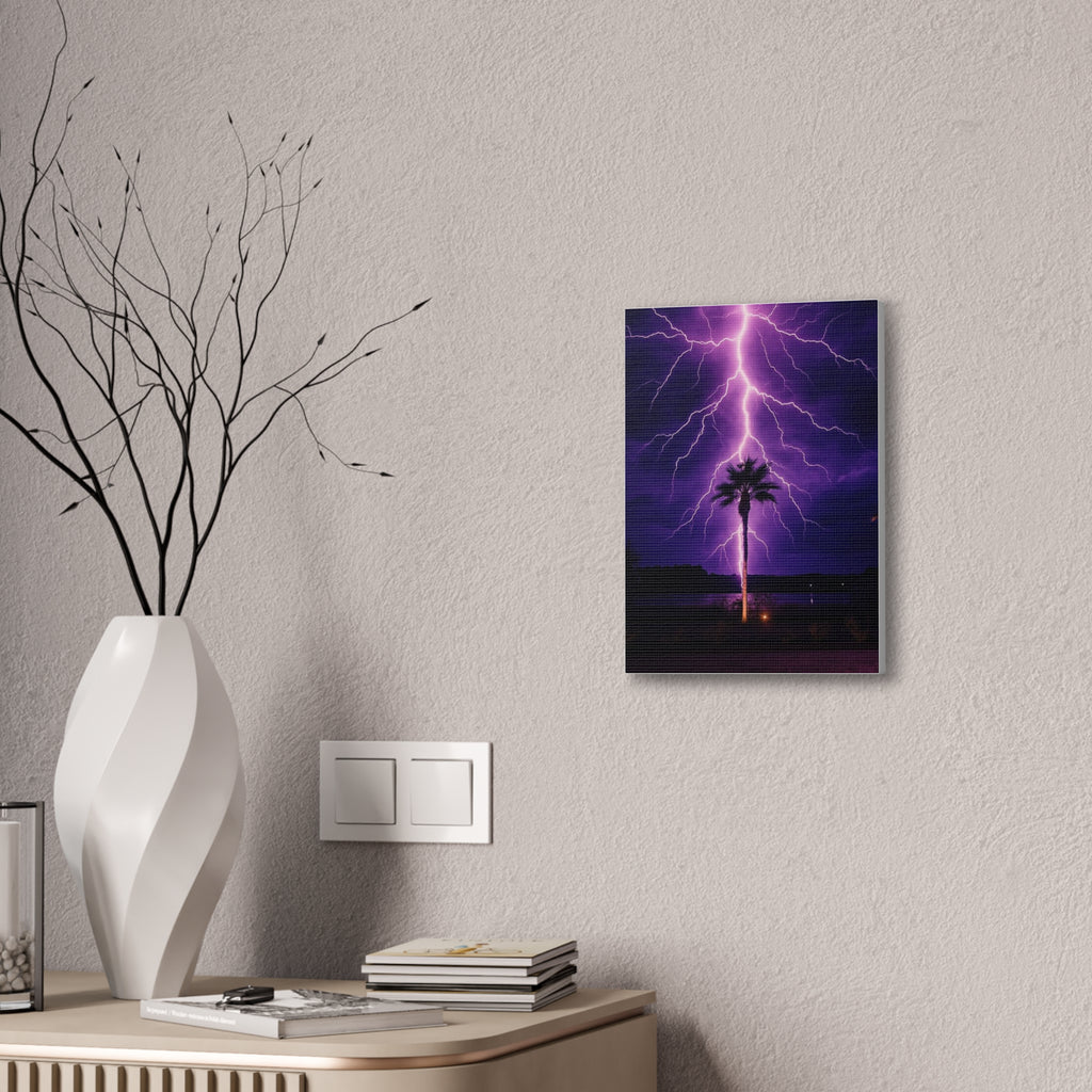 Purple Lightning Palm Tree Canvas Wall Art — Storm Photography Stretched Canvas
