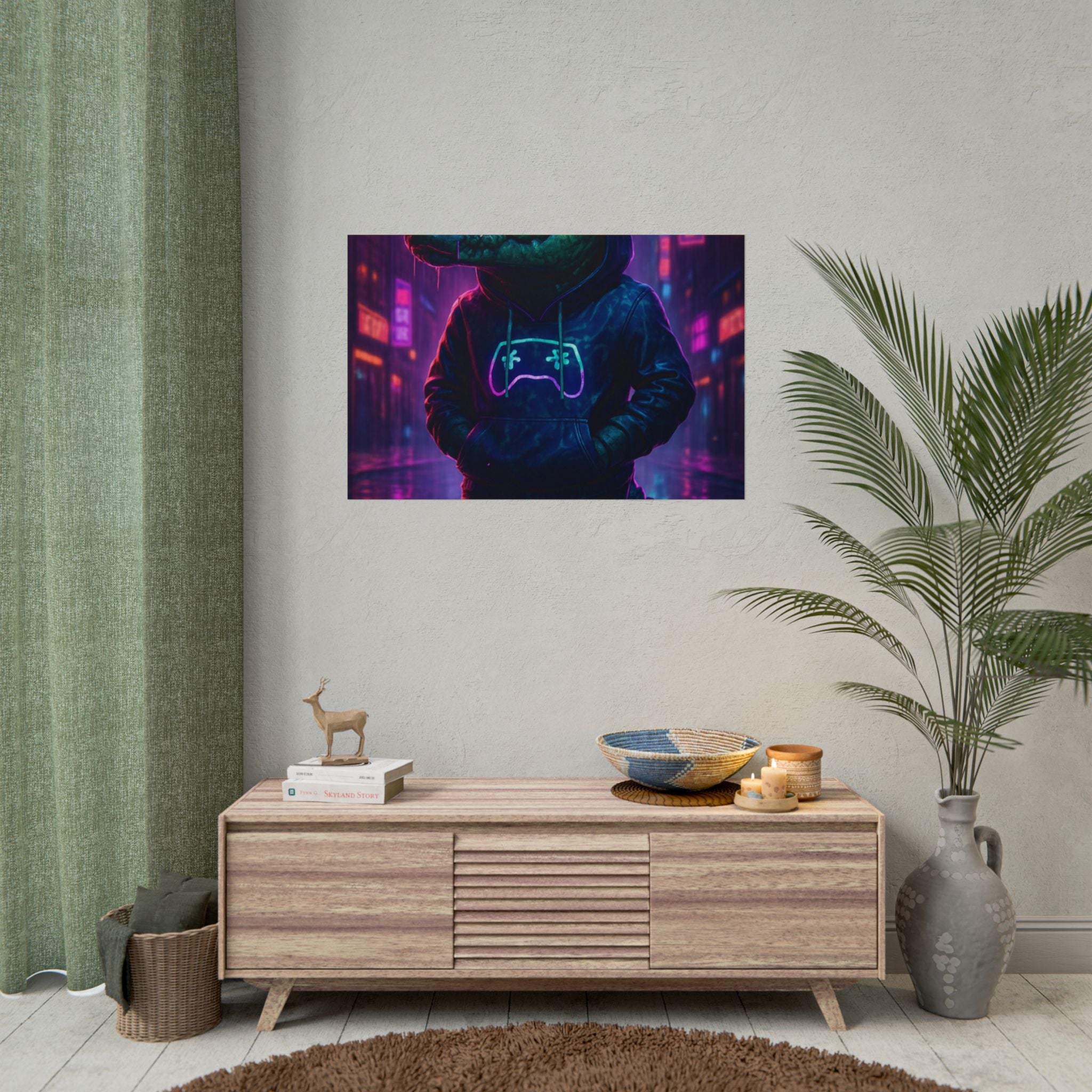 Rolled Posters - Florida Man Gaming Alligator Neon Gamer Hoodie Poster Print