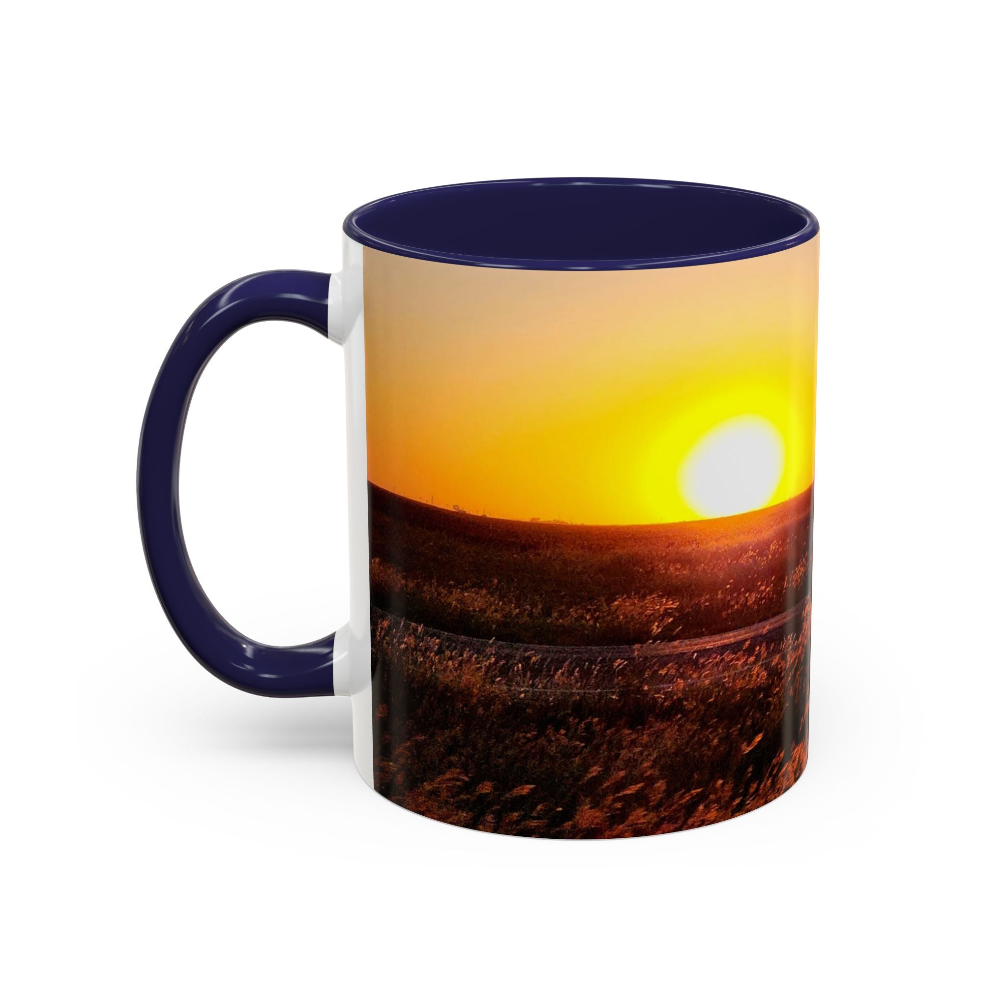 Sunset Prairie Accent Coffee Mug — Warm Sunrise Landscape 11/15oz